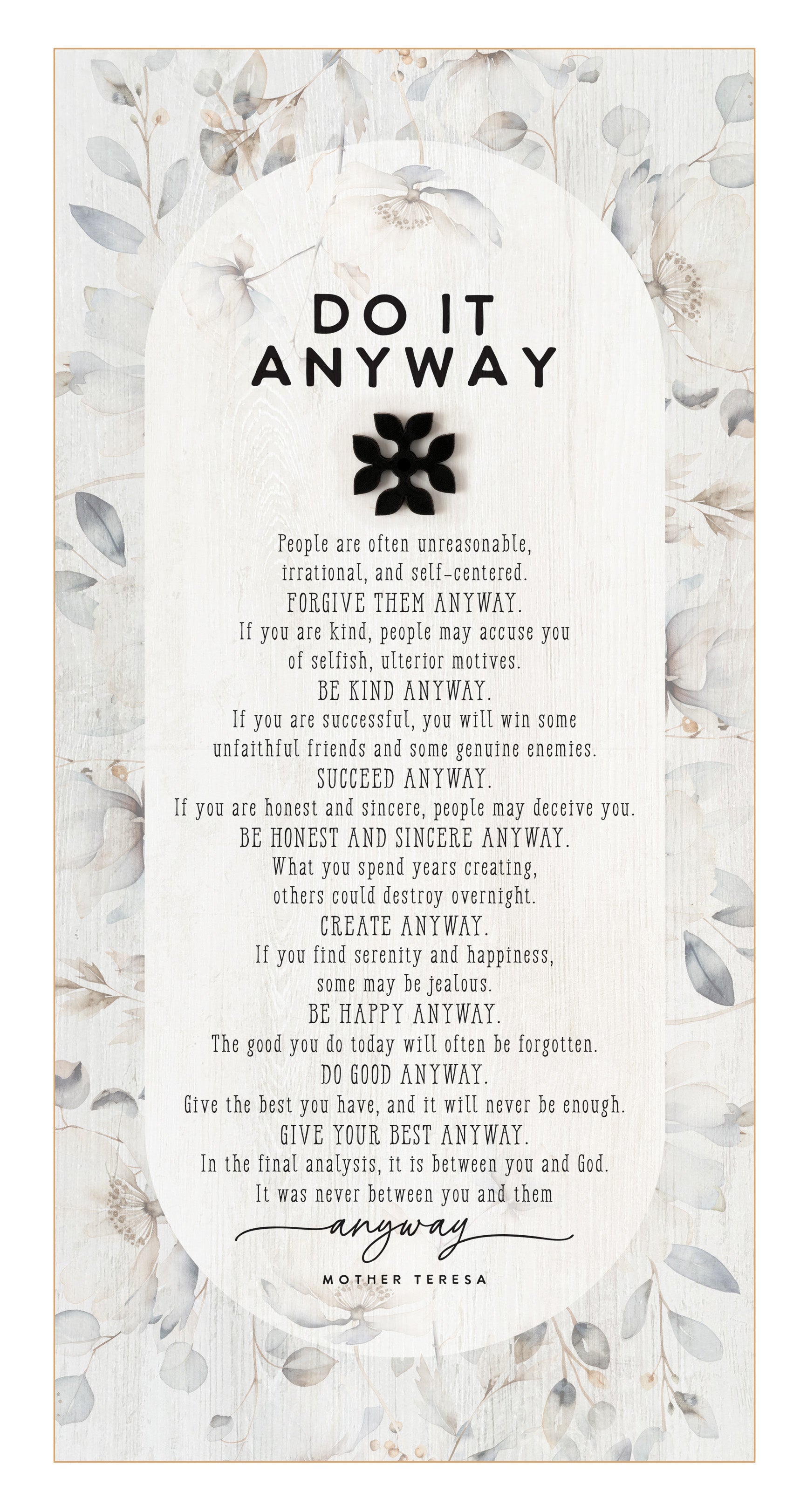 Do It Anyway 6x13 MDF Statement Board with neutral-toned artwork, natural edge, farmhouse-style design, and a laser-cut black wood emblem accent under the title featuring an inspirational quote.