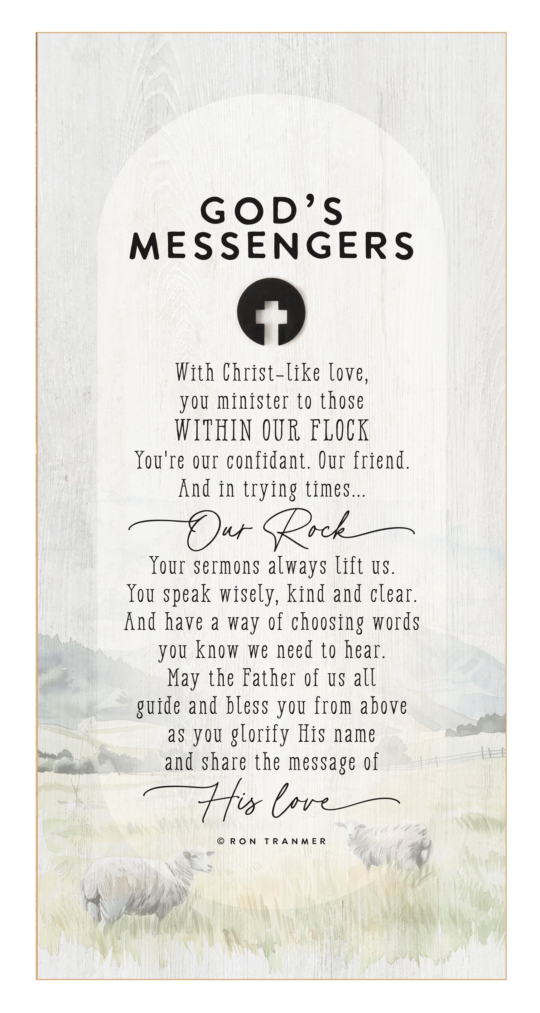 God’s Messengers 6x13 MDF Statement Board with neutral-toned artwork, natural edge, farmhouse-style design, and a laser-cut black wood emblem accent under the title featuring an inspirational quote.