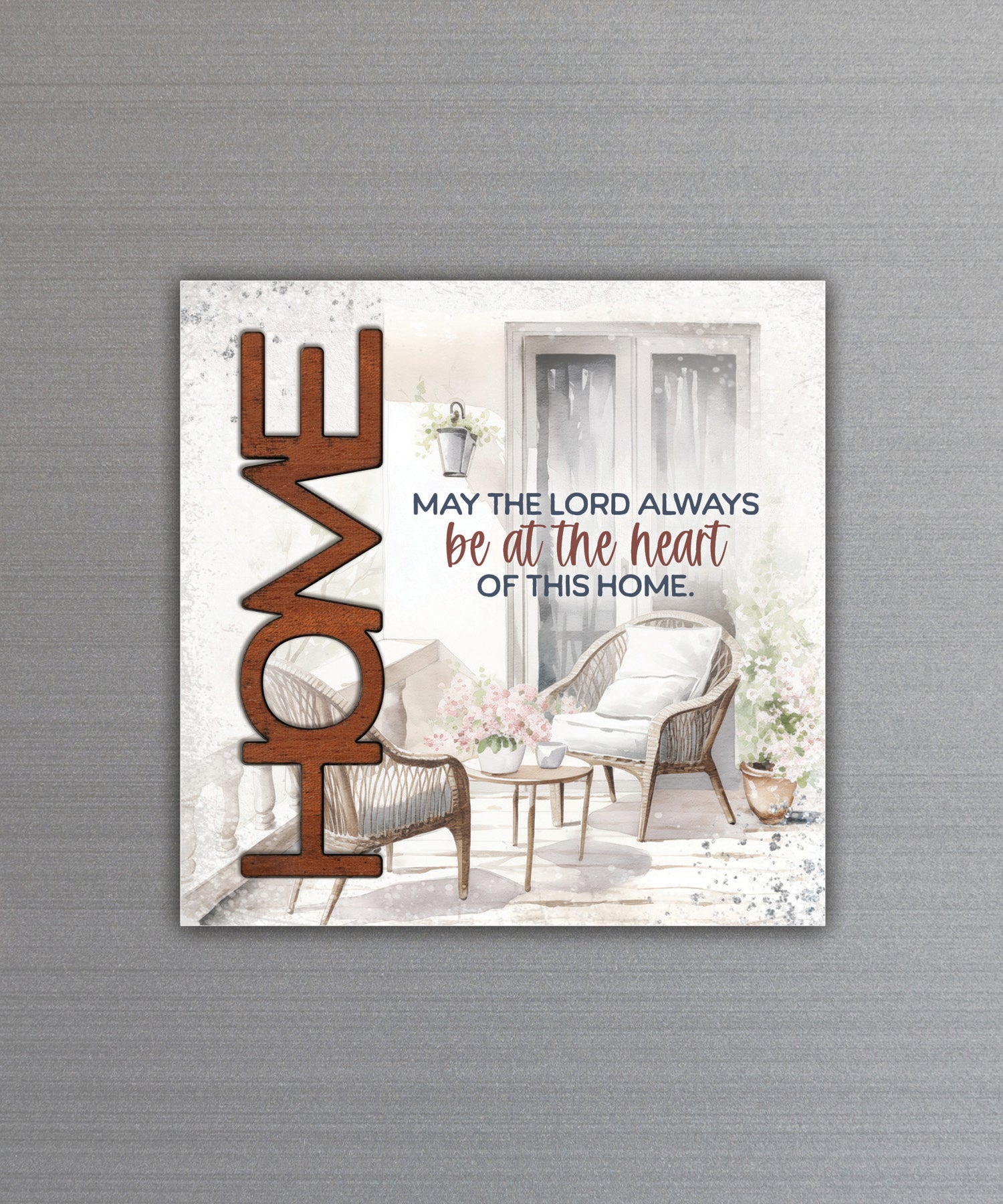 Home – May the Lord magnet-plaque with laser-cut wooden word and faith-inspired home blessing message on MDF