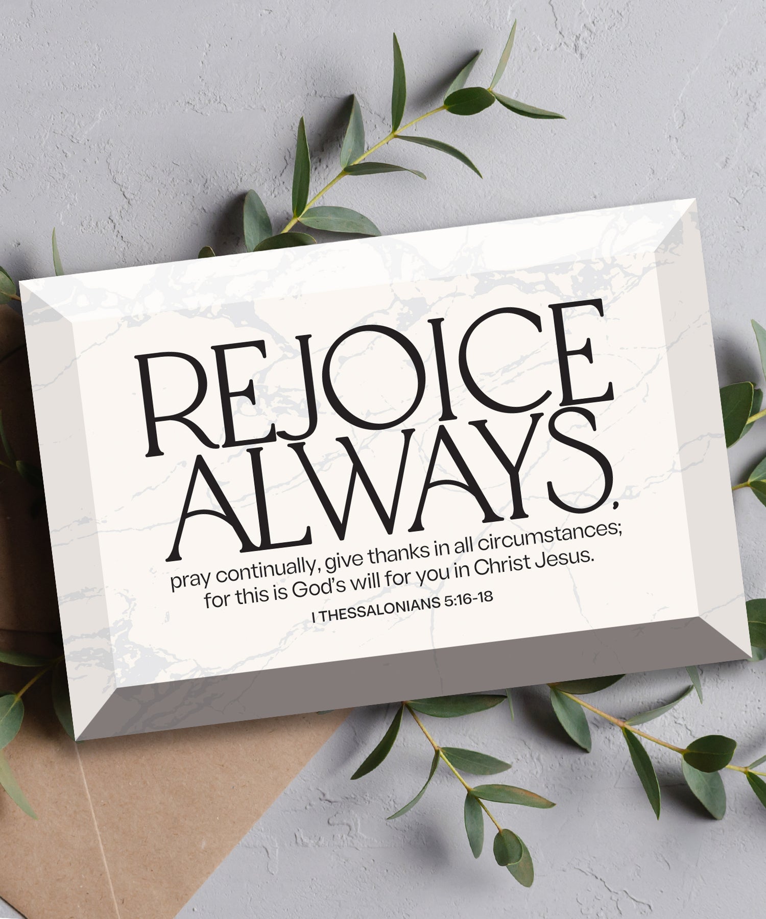 Rejoice Always 6x4 Glass Plaque with Marble Look – Inspirational Verse Home Décor