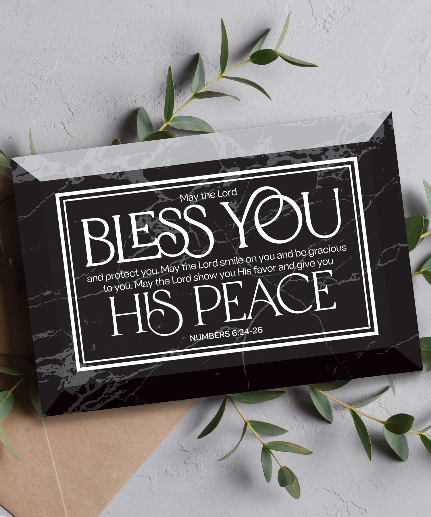 May the Lord Bless You 6x4 Glass Plaque with Marble Look – Inspirational Verse Home Décor
