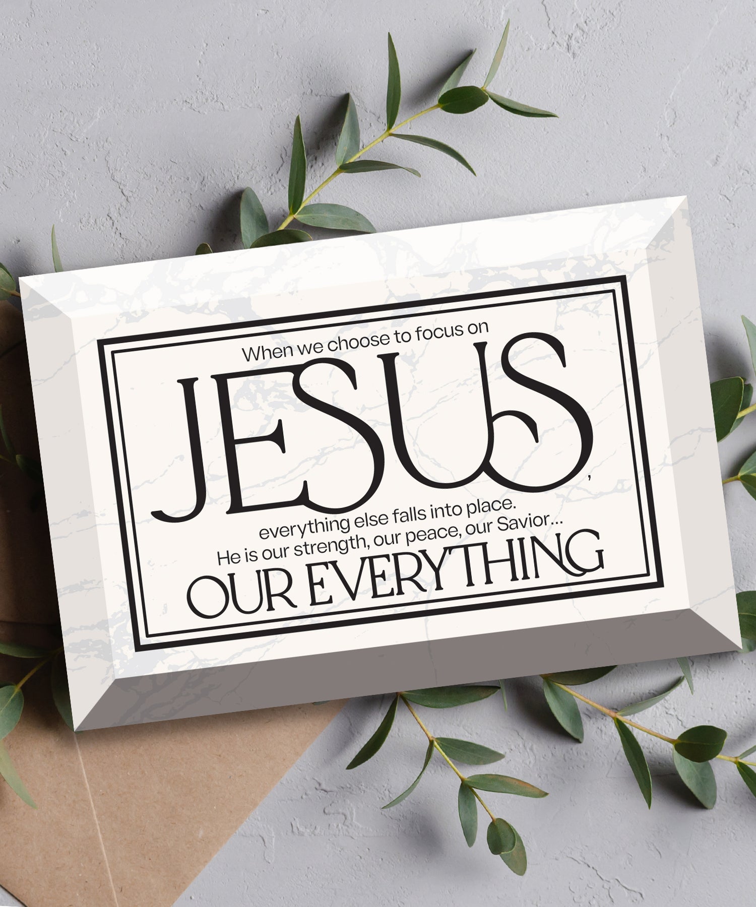 Focus On Jesus 6x4 Glass Plaque with Marble Look – Inspirational Verse Home Décor