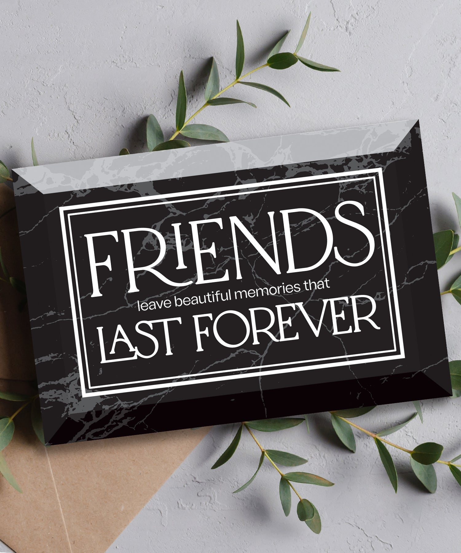 Friends Leave Beautiful Memories 6x4 Glass Plaque with Marble Look – Inspirational Verse Home Décor