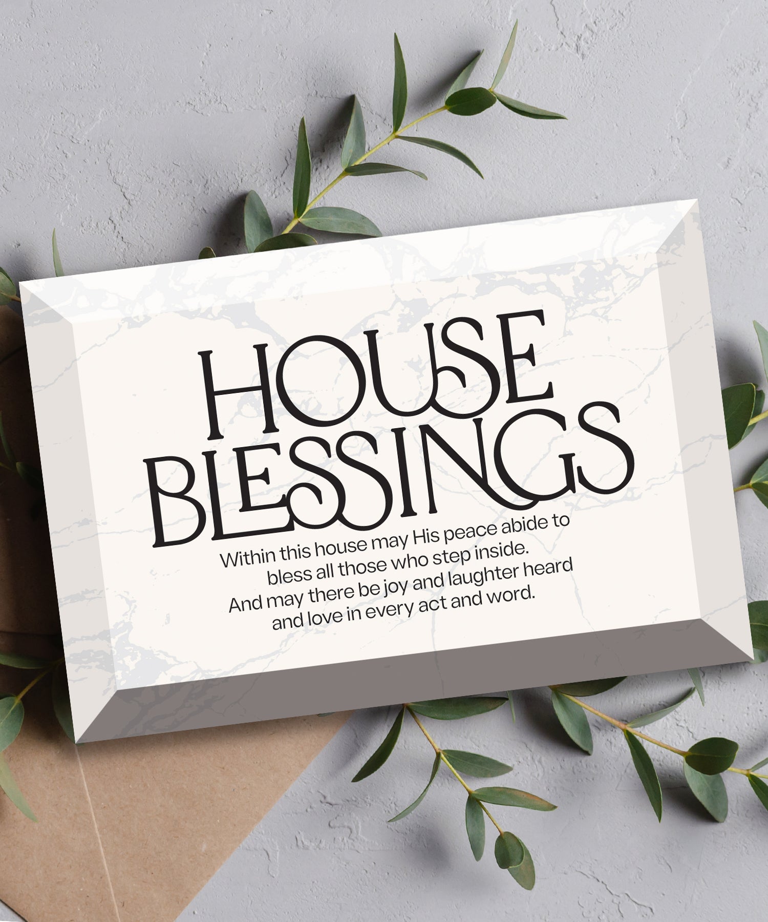 House Blessings 6x4 Glass Plaque with Marble Look – Inspirational Verse Home Décor
