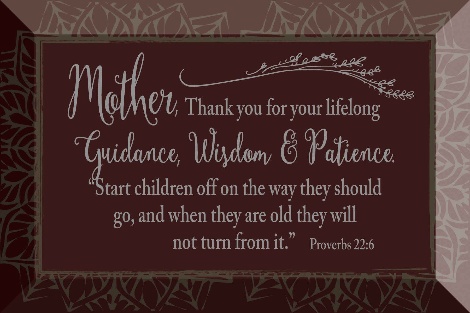 Mother Thank You Glass Plaque, which has smooth beveled edges and a screen-printed design, is perfect for display on a shelf.