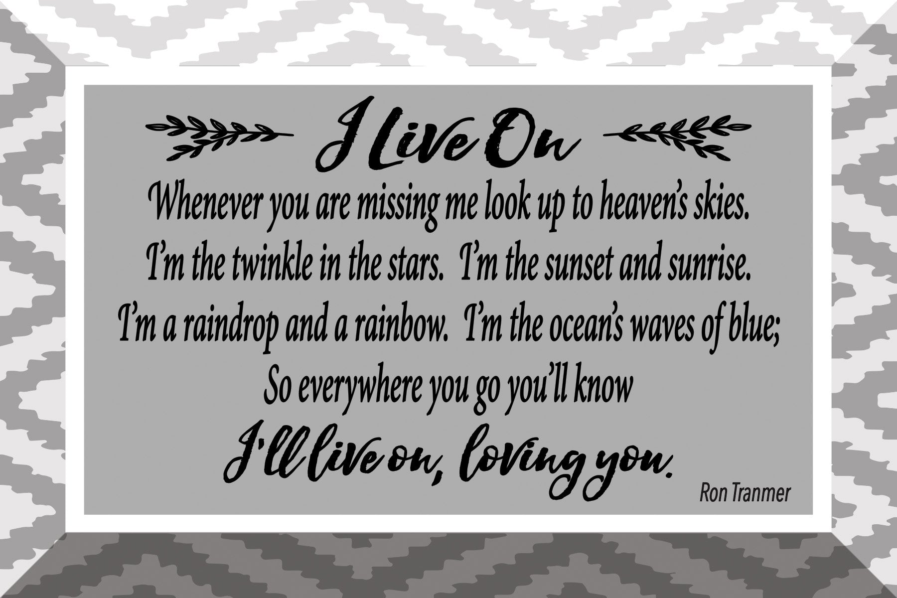 I Live On Glass Plaque, which has smooth beveled edges and a screen-printed design, is perfect for display on a shelf.