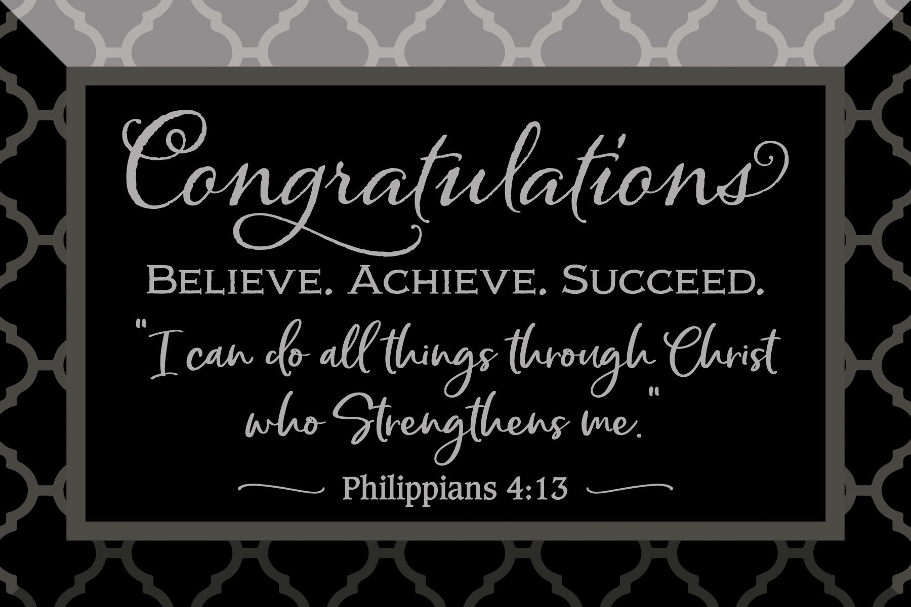Congratulations Glass Plaque, which has smooth beveled edges and a screen-printed design, is perfect for display on a shelf.