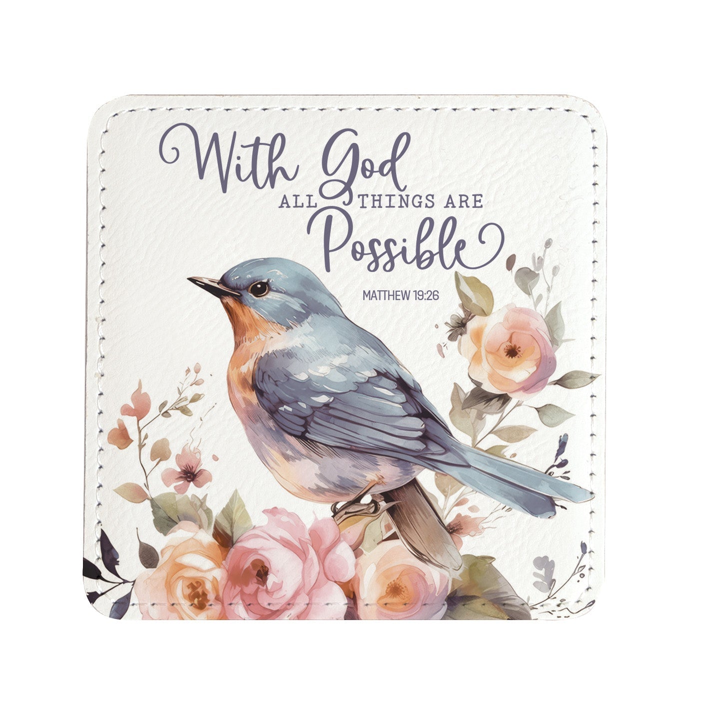 With God All Things Leatherette Coaster Set