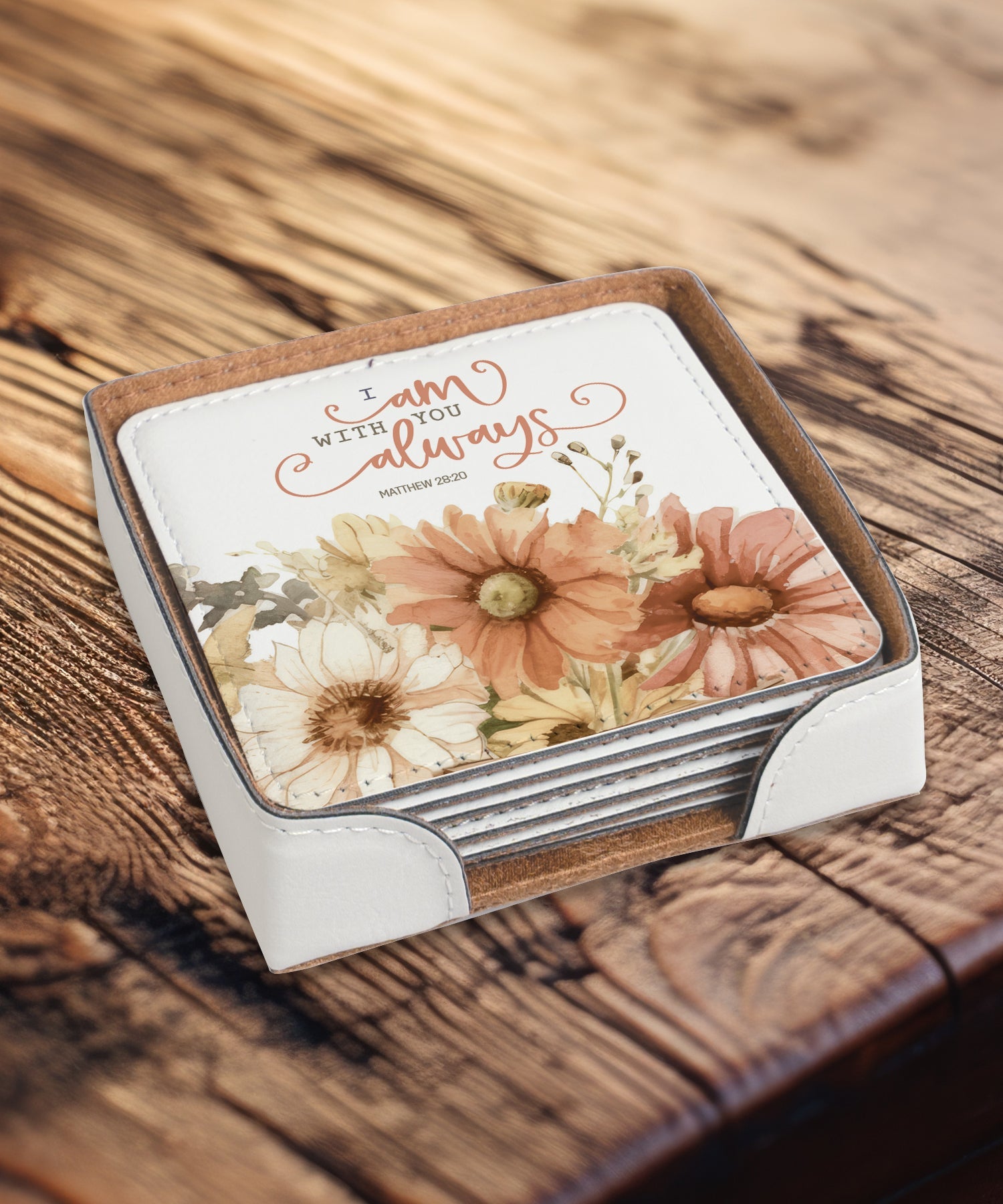 I Am With You 6-Piece Coaster Set -  Inspirational Floral Design.
