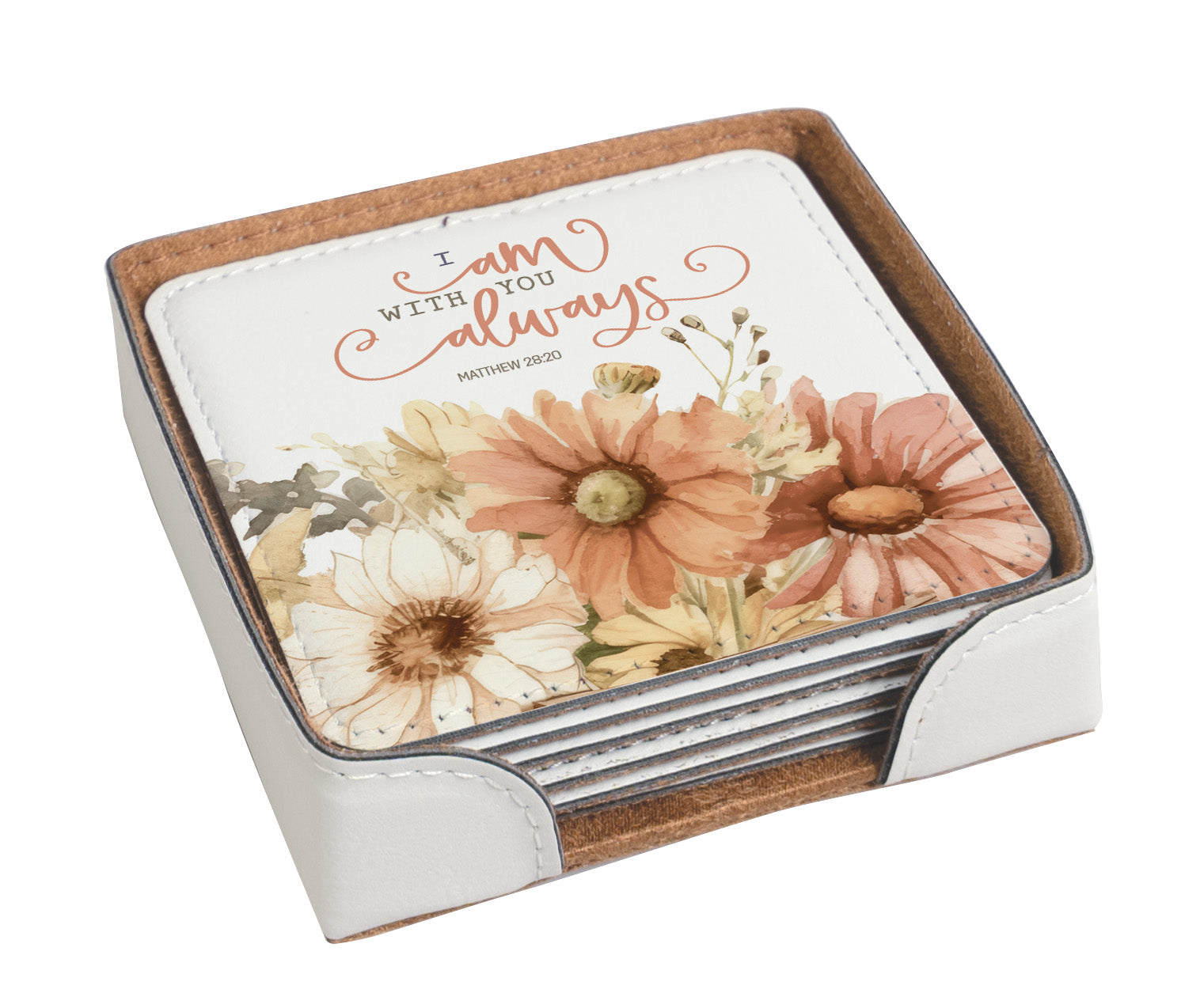 I Am With You 6-Piece Coaster Set -  Inspirational Floral Design.