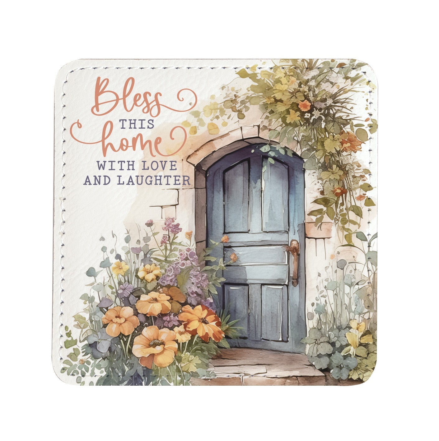 Bless This Home Leatherette Coaster Set