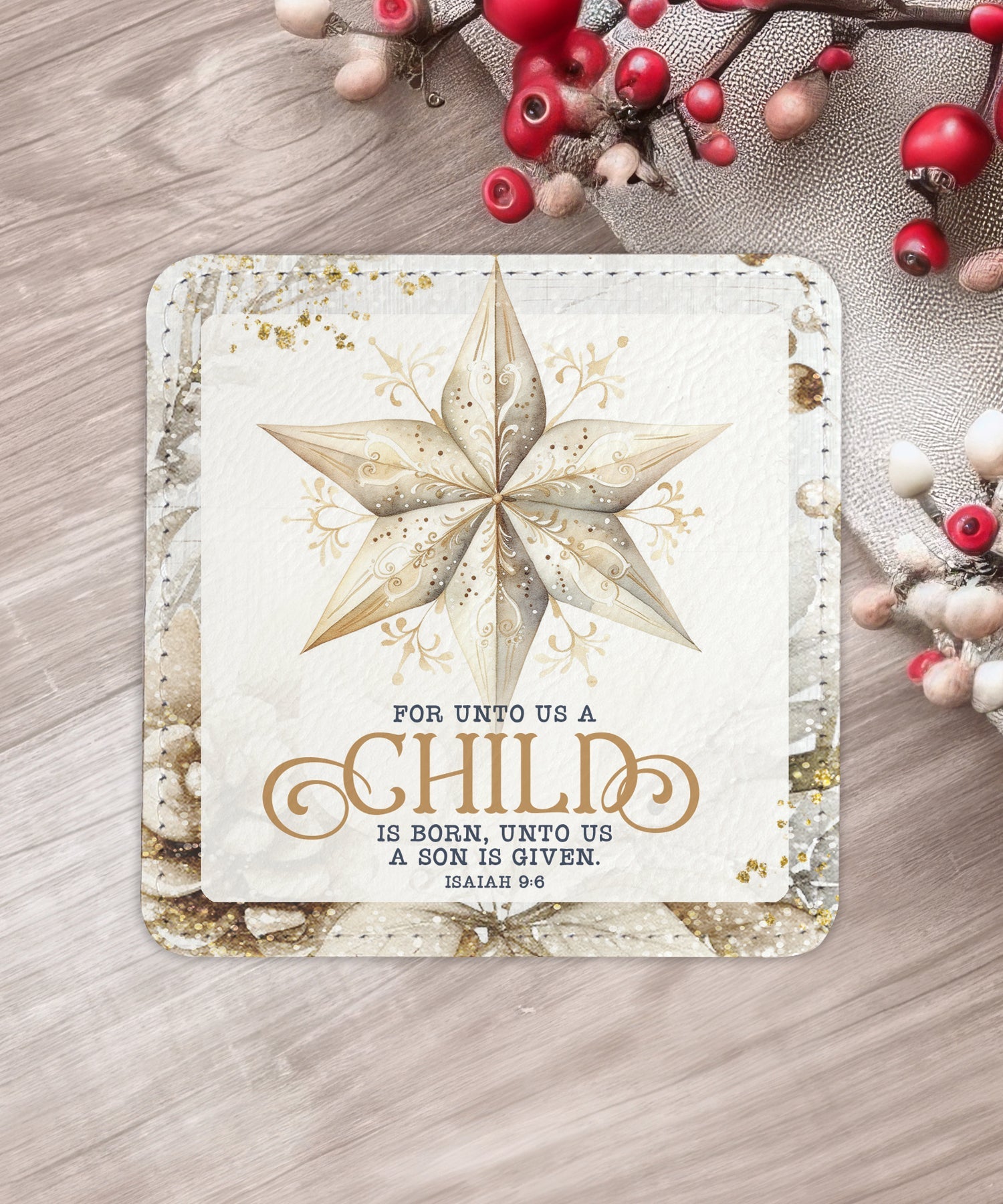 Winter’s Blessings Assorted Christmas Leatherette Coaster Set – 6 Designs