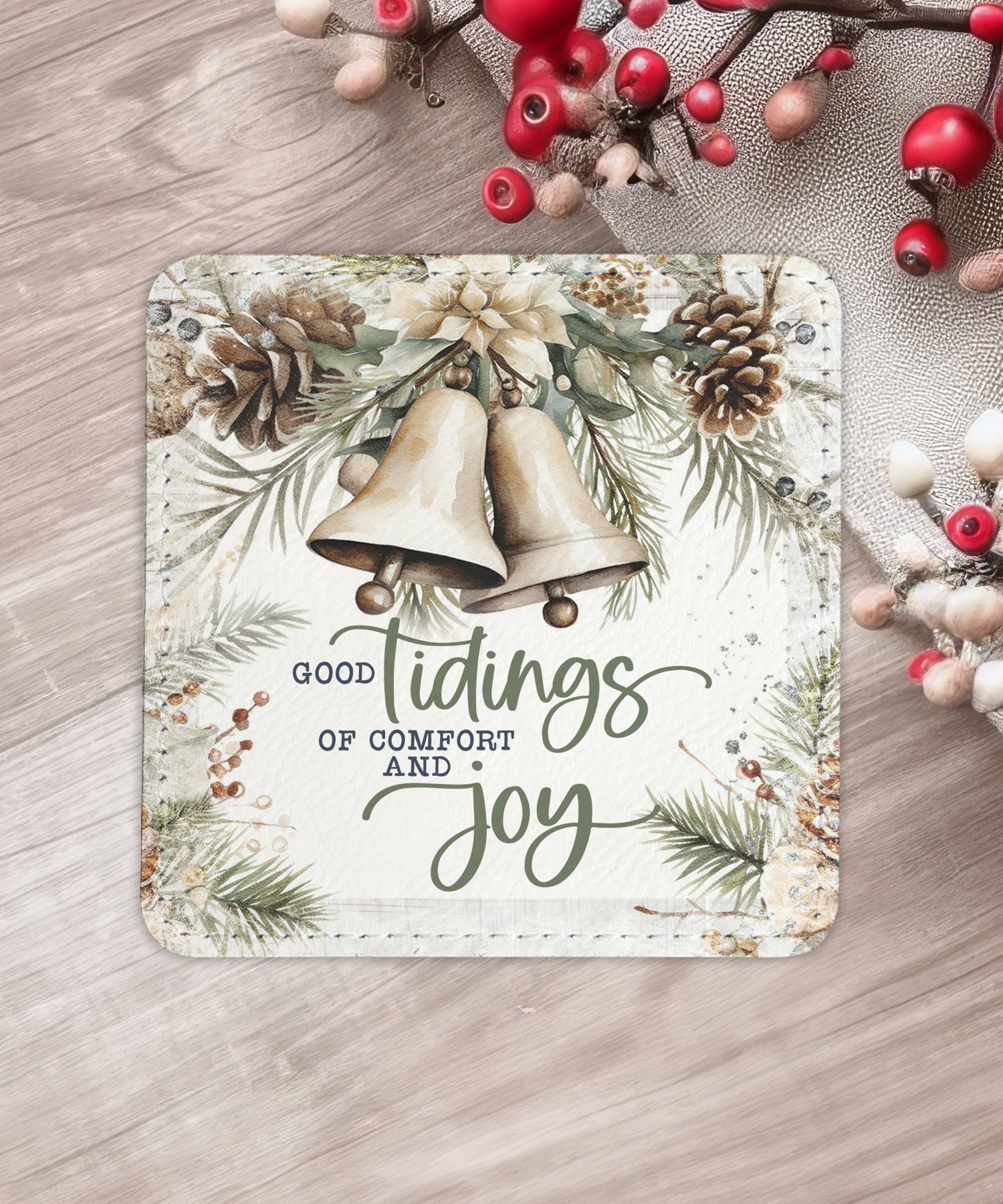 Winter’s Blessings Assorted Christmas Leatherette Coaster Set – 6 Designs