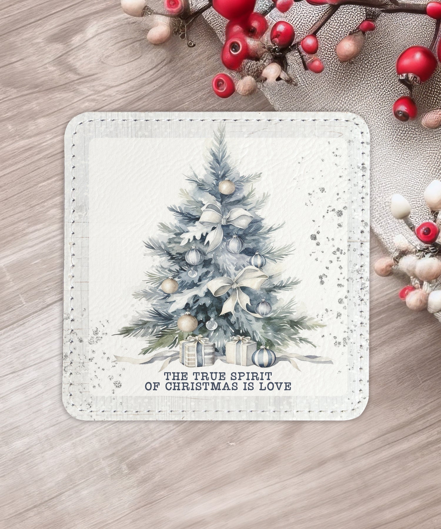 Winter’s Blessings Assorted Christmas Leatherette Coaster Set – 6 Designs