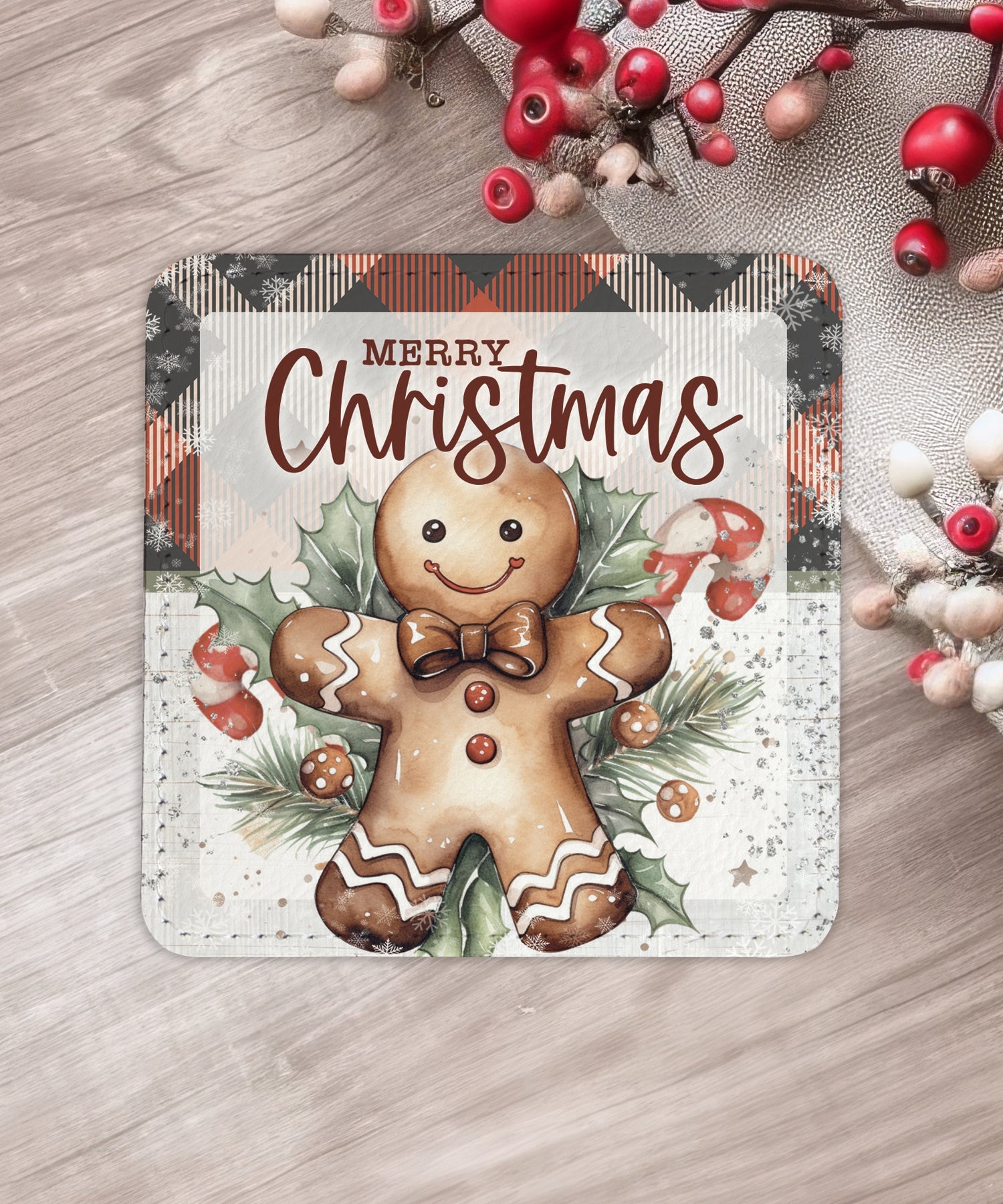 Christmas Plaid: Assorted Christmas Leatherette Coaster Set