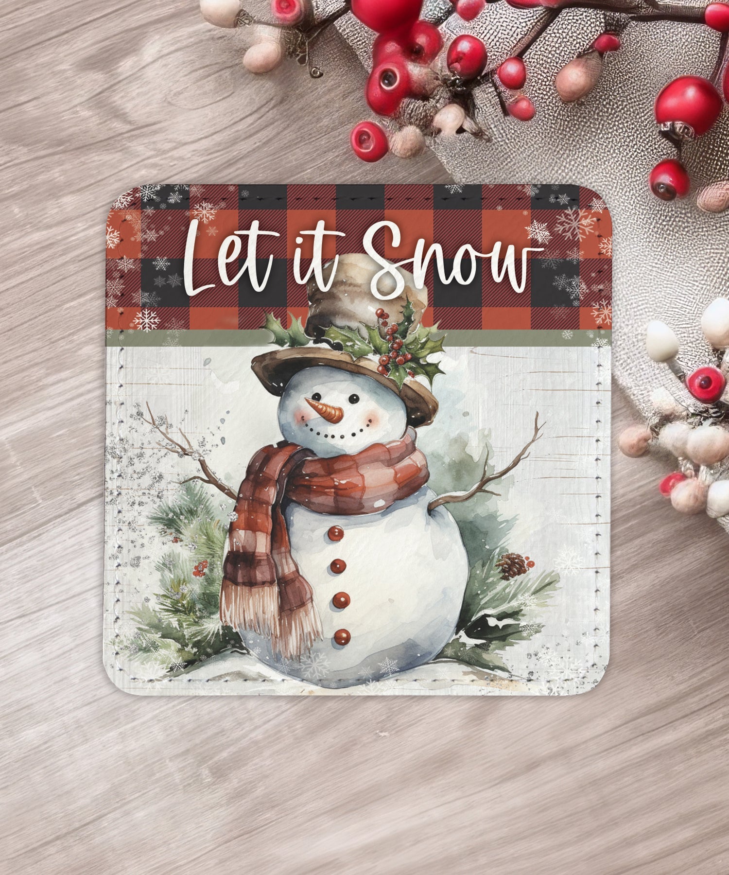 Christmas Plaid: Assorted Christmas Leatherette Coaster Set
