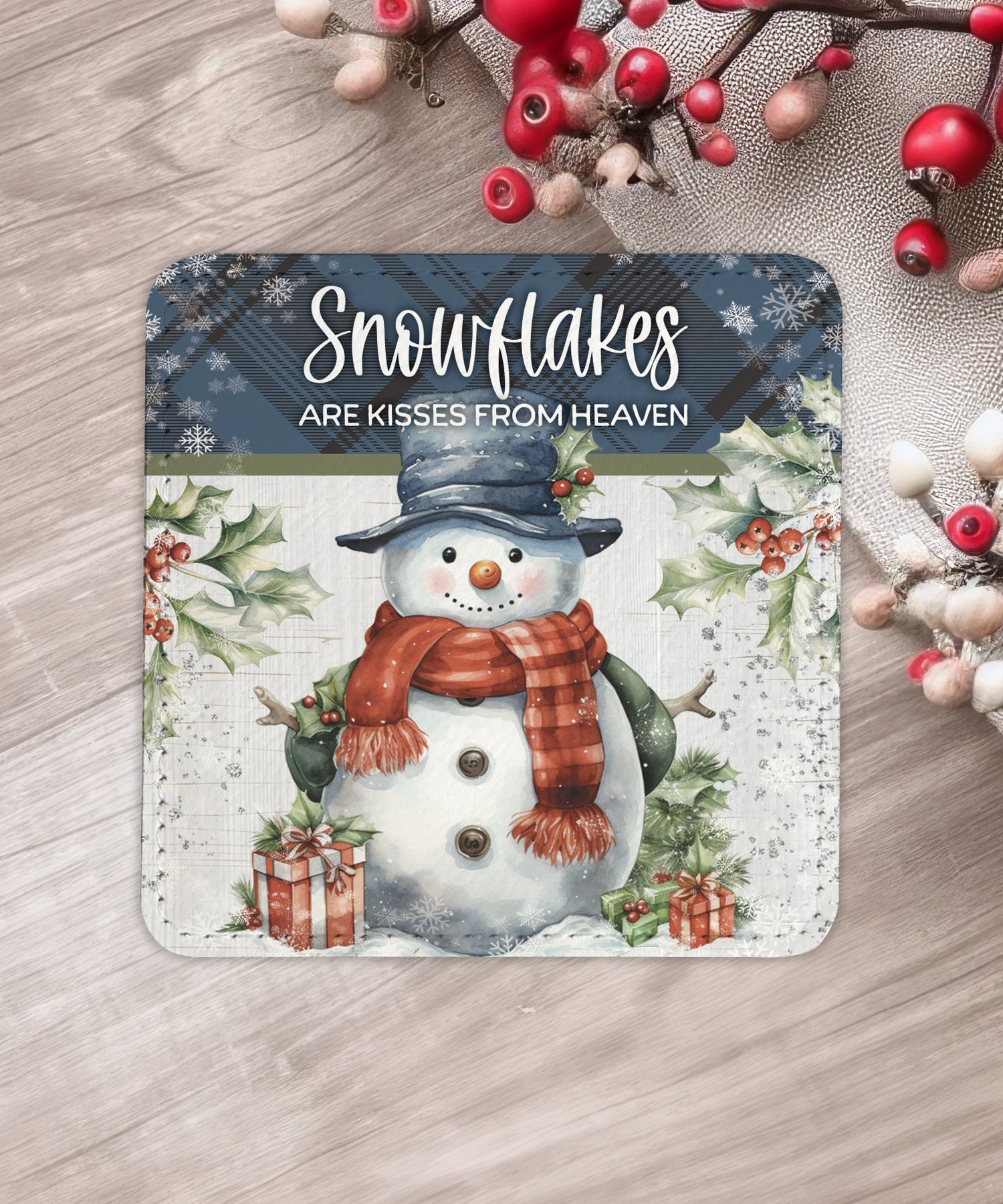 Christmas Plaid: Assorted Christmas Leatherette Coaster Set
