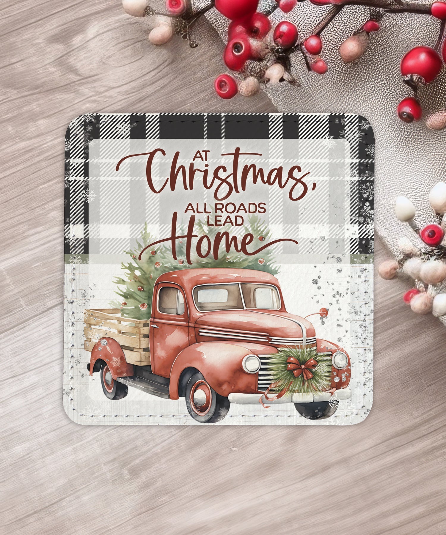Christmas Plaid: Assorted Christmas Leatherette Coaster Set