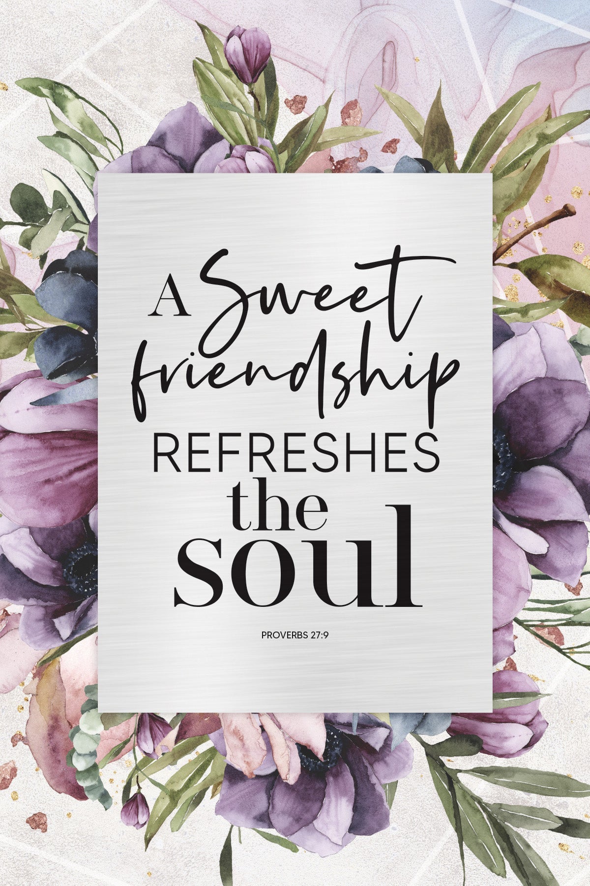 A Sweet Friendship 6x9 MDF Plaque with watercolor artwork, silver edge, and inspirational verse