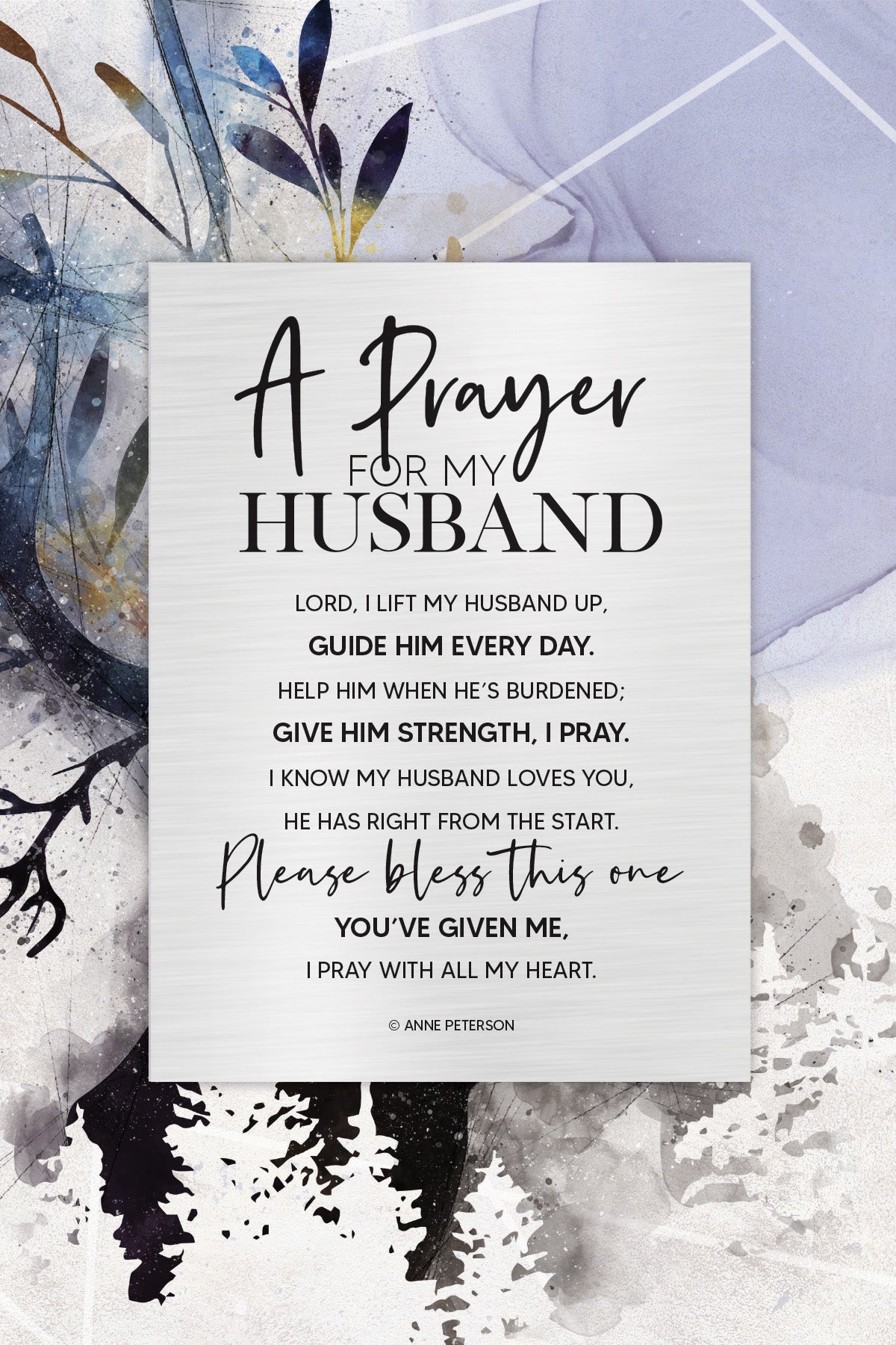 Prayer for My Husband 6x9 MDF Plaque with watercolor artwork, silver edge, and inspirational verse