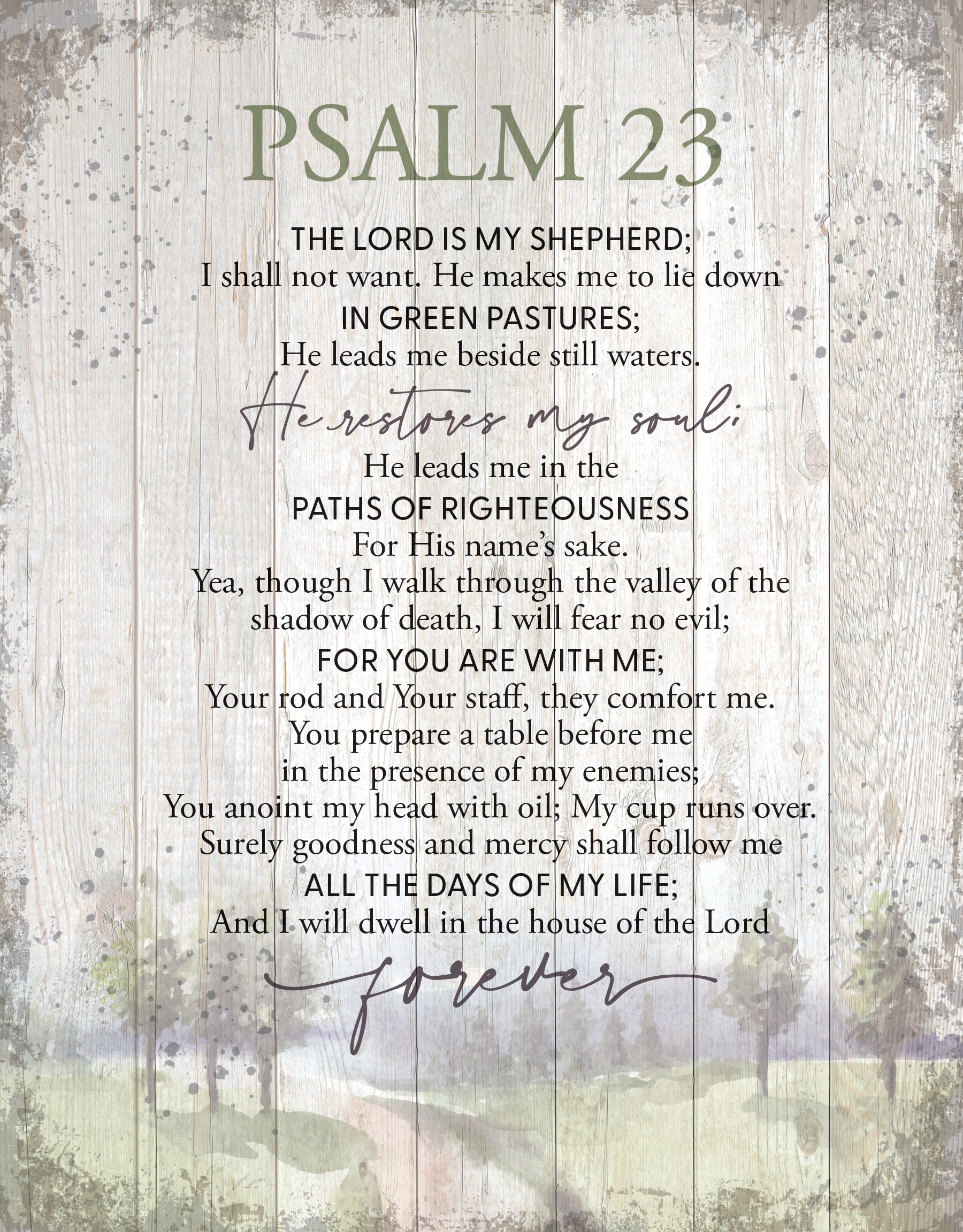Psalm 23 11x15 MDF Statement Board has an inspiring sentiment and a reclaimed wood look in farmhouse style.