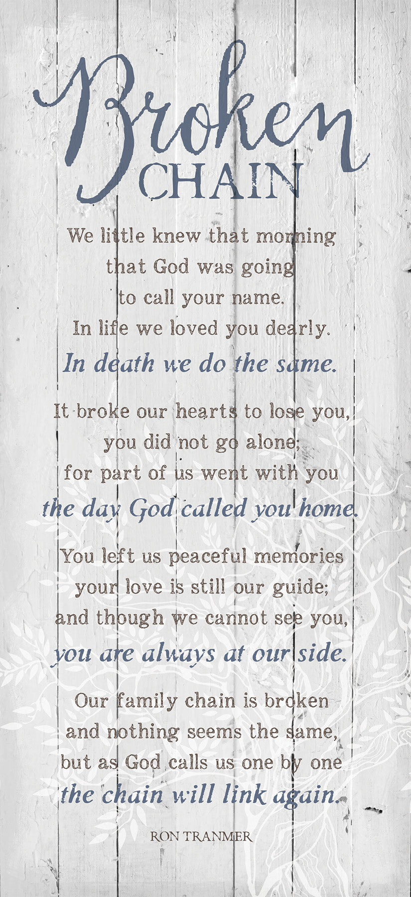 Broken Chain 5x12 MDF Statement Board - Rustic MDF wood with reclaimed wood look, silver edge, and inspirational verse of the Lord's Prayer.