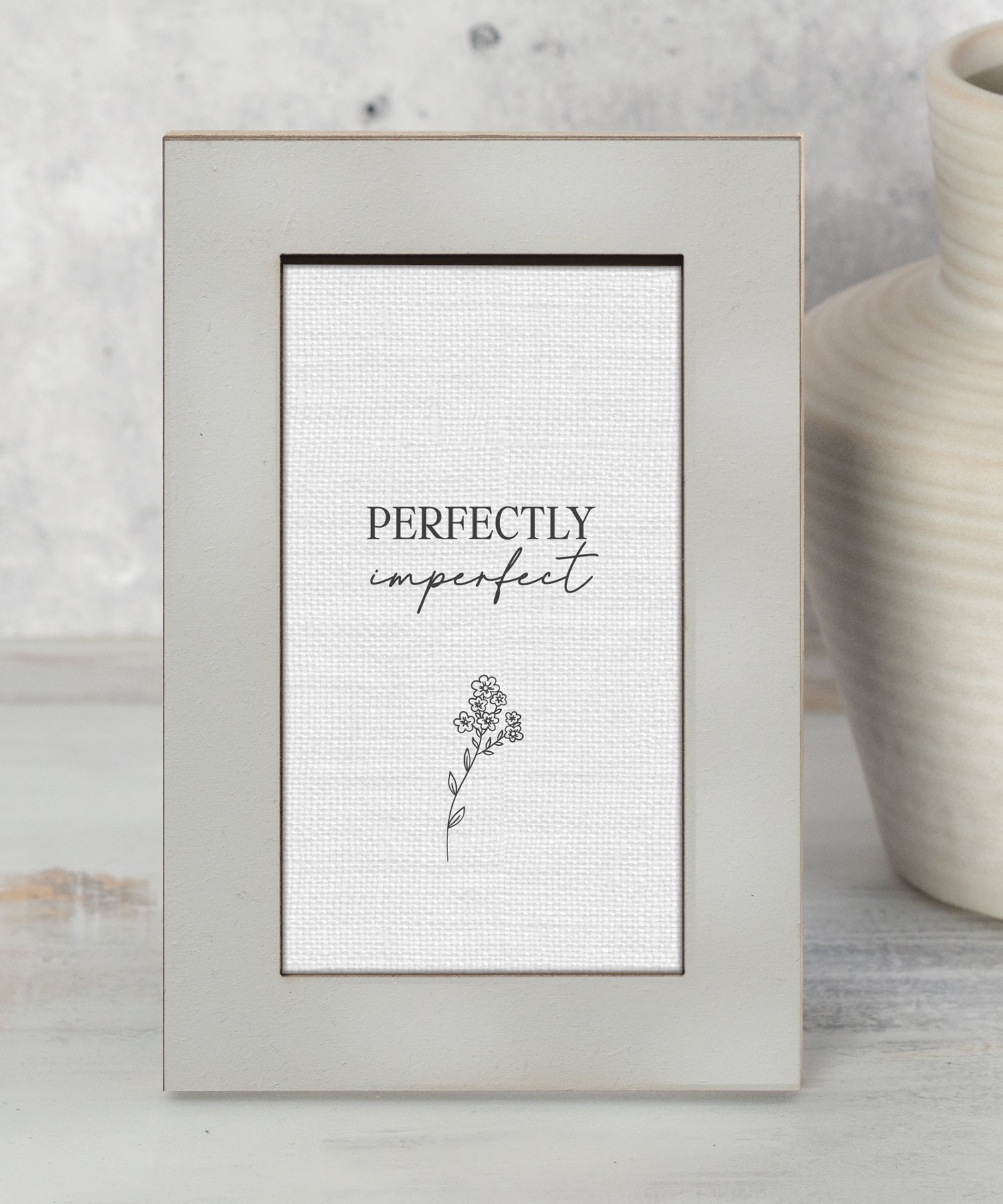 Modern Grace Perfectly Imperfect 4x6 MDF tabletop plaque with neutral layered frame and floral accent