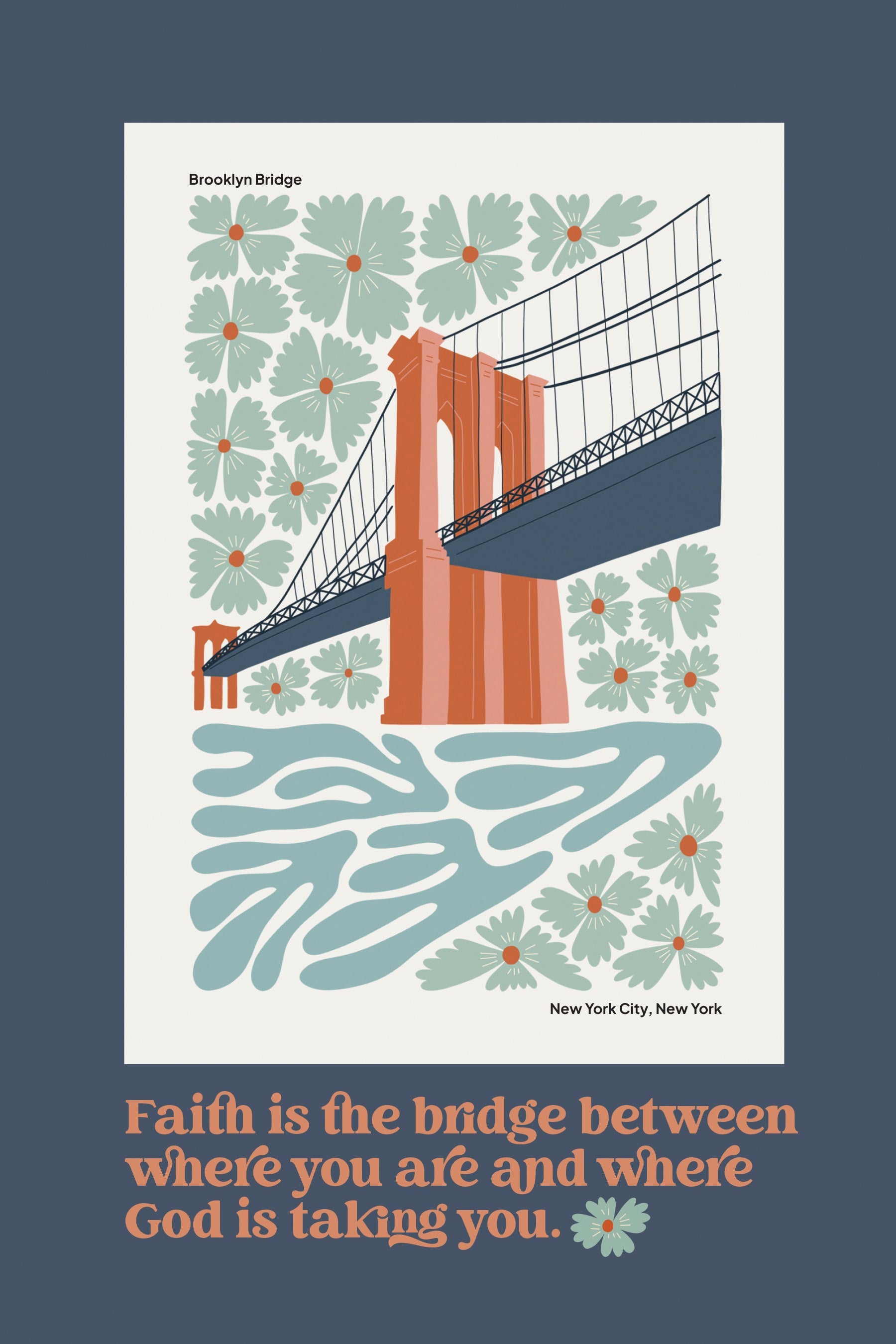 Faith Is the Bridge 6x9 MDF Plaque with modern-retro design, easel back, and artwork of the Brooklyn Bridge.