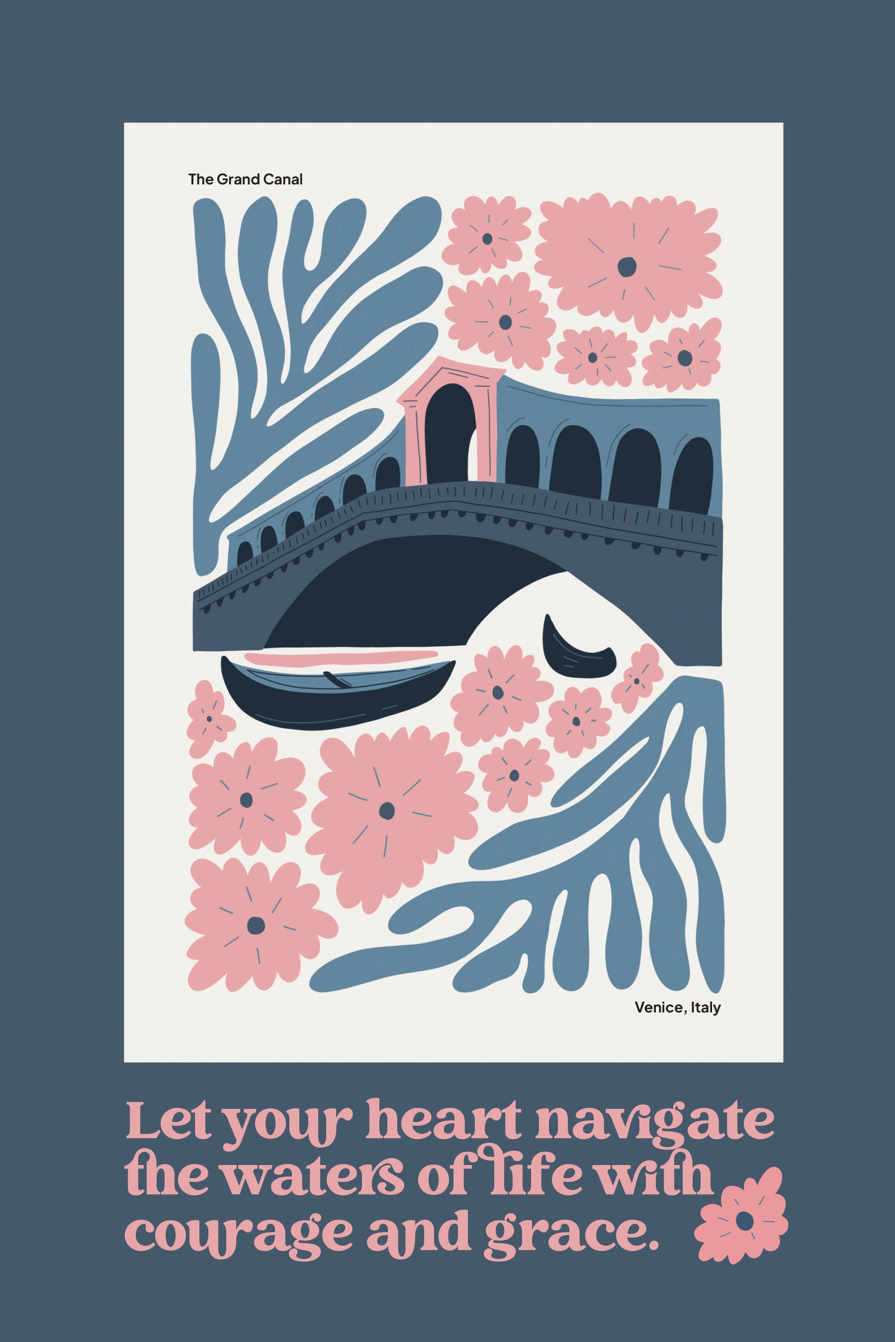 Let Your Heart 6x9 MDF Plaque with modern-retro design, easel back, and artwork of the Grand Canal.
