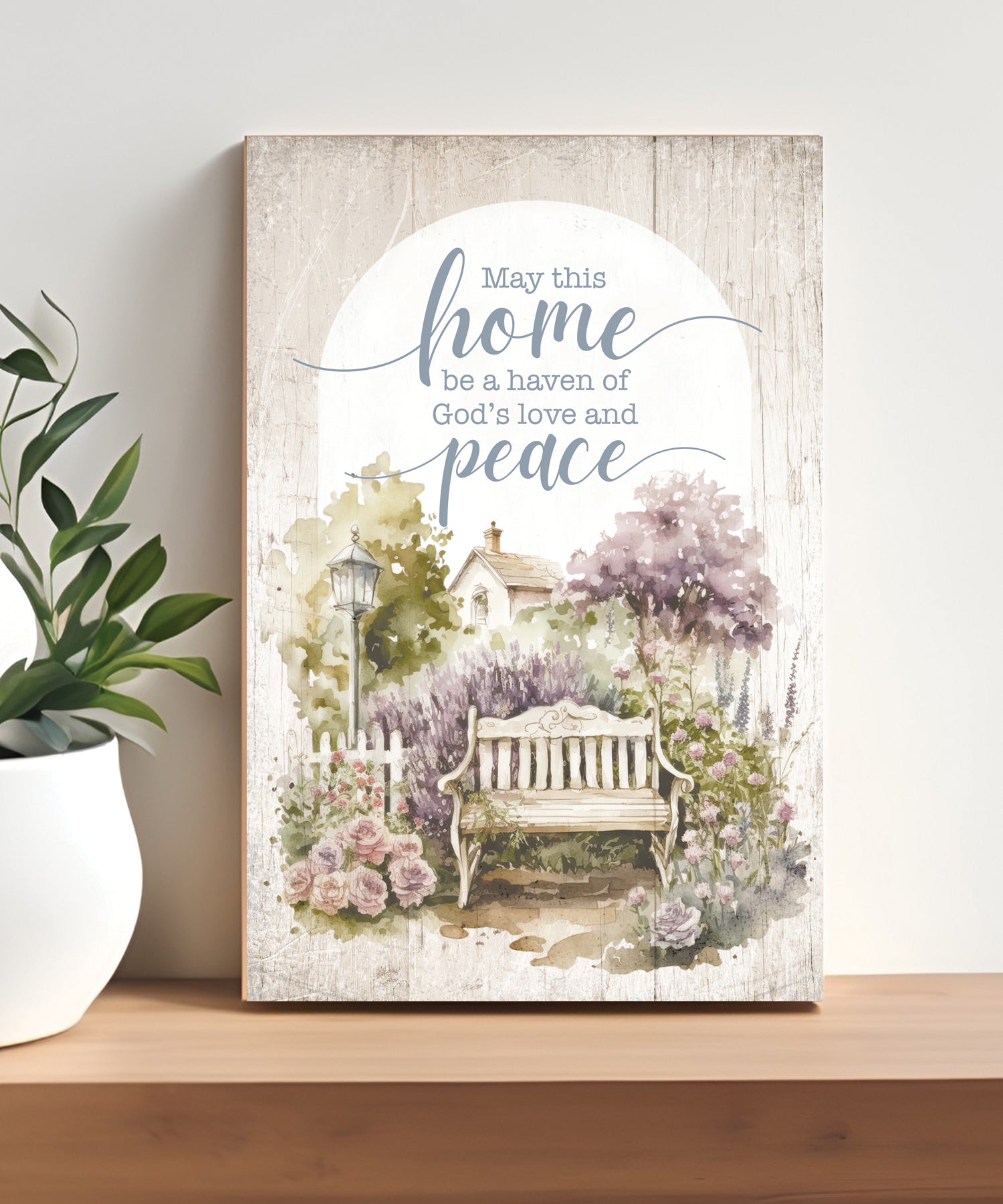 May This Home 4x6 MDF Plaque with Inspirational Message in Farmhouse-Style Hues and Natural Wood Edge
