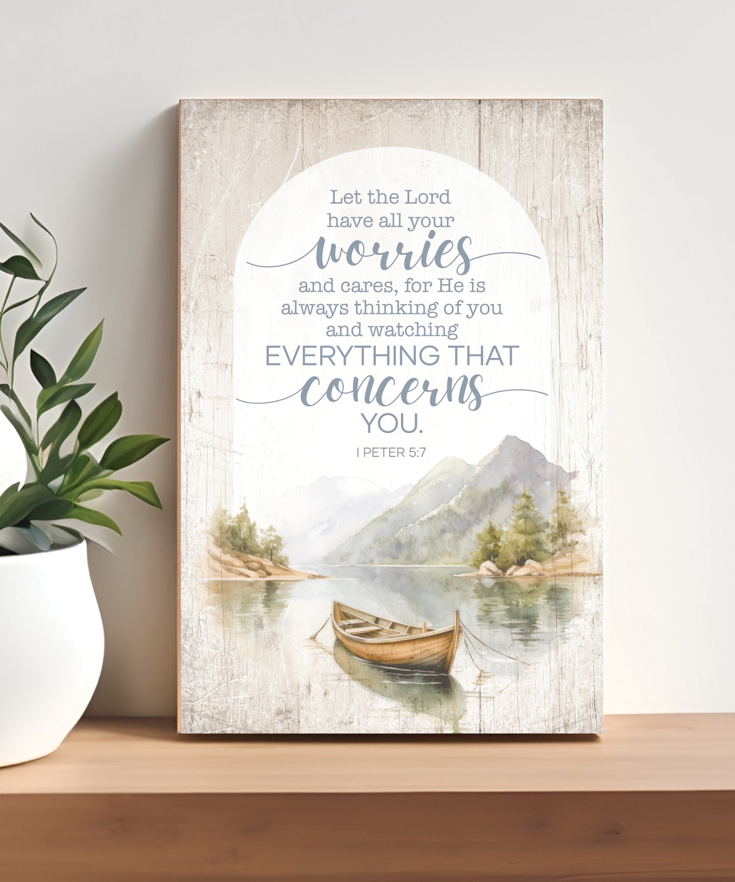 Let the Lord 4x6 MDF plaque with 1 Peter 5:7 scripture and farmhouse-style design