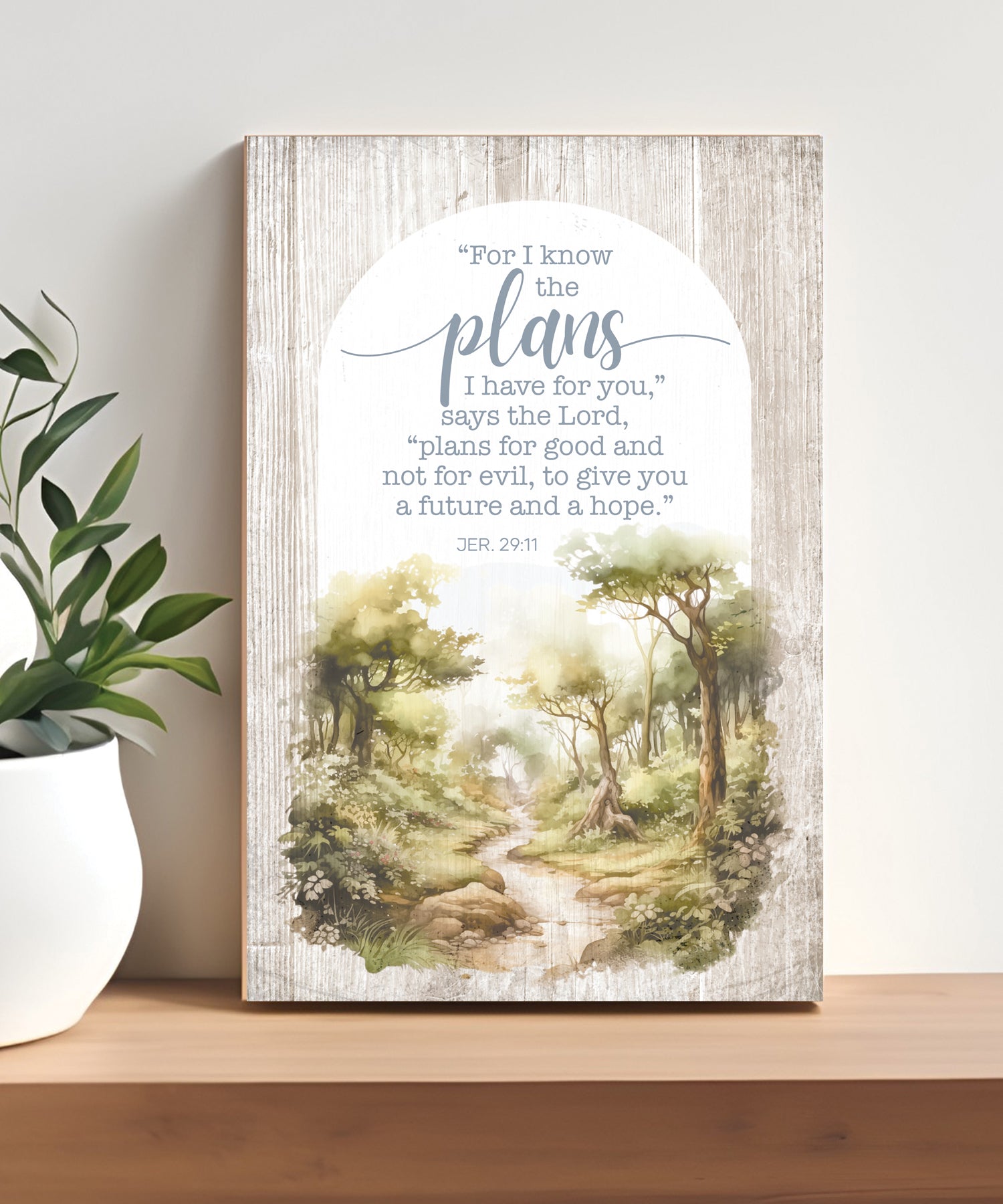 For I Know the Plans 4x6 MDF plaque with Jeremiah 29:11 scripture and farmhouse-style design