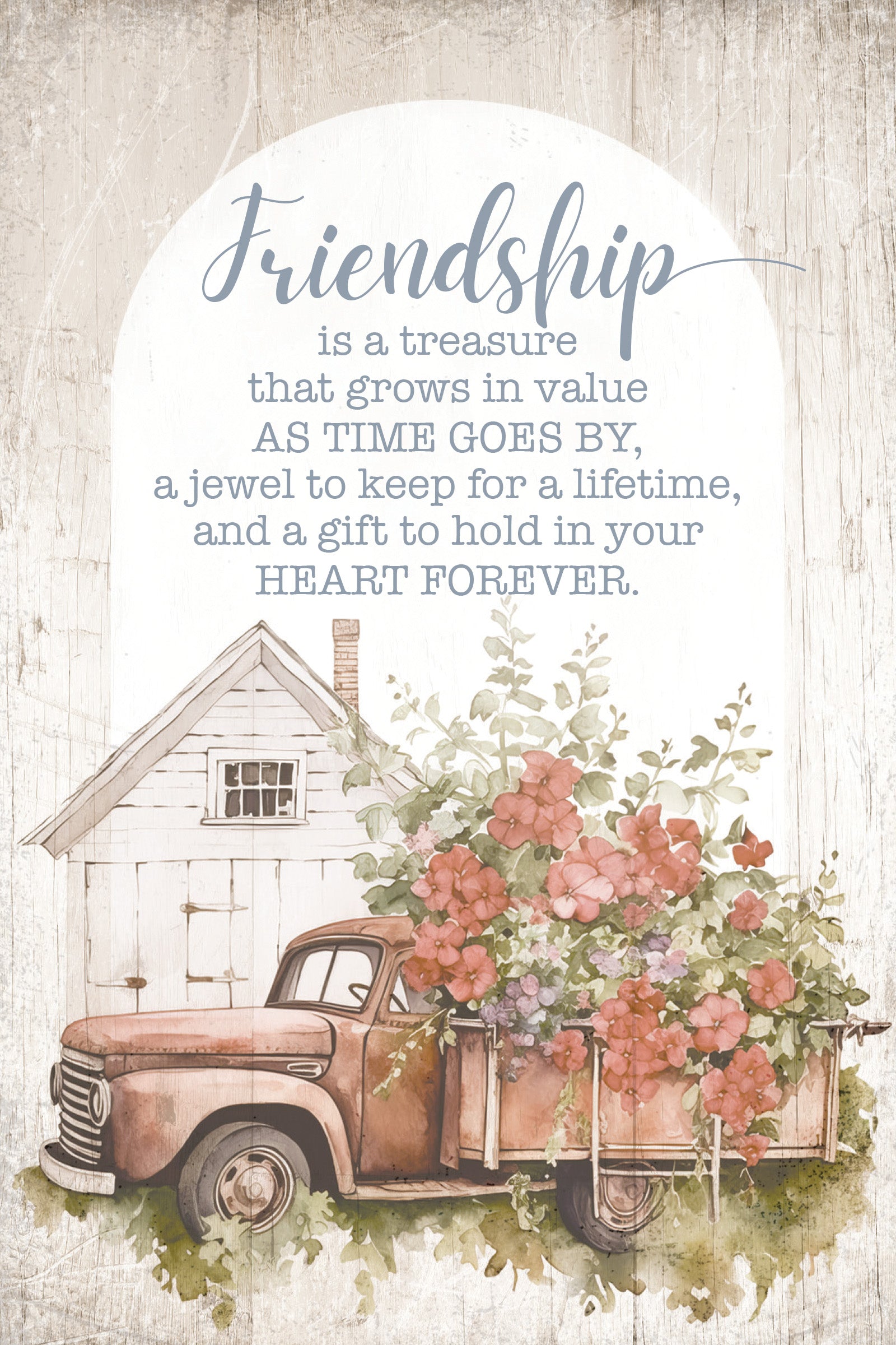 Friendship Is a Treasure 4x6 MDF Plaque with Inspirational Message in Farmhouse-Style Hues and Natural Wood Edge