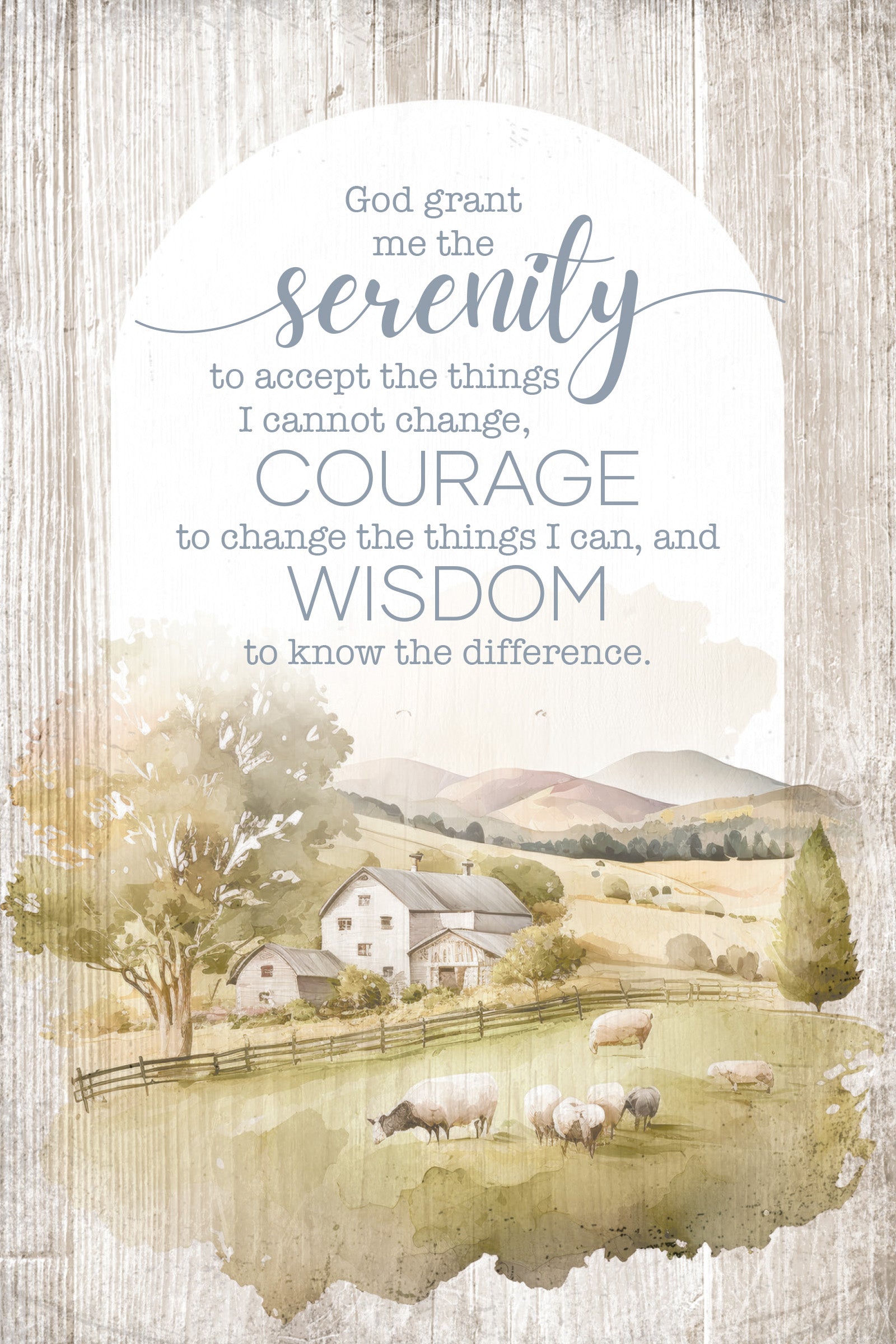 Serenity Prayer 4x6 MDF Plaque with Inspirational Message in Farmhouse-Style Hues and Natural Wood Edge