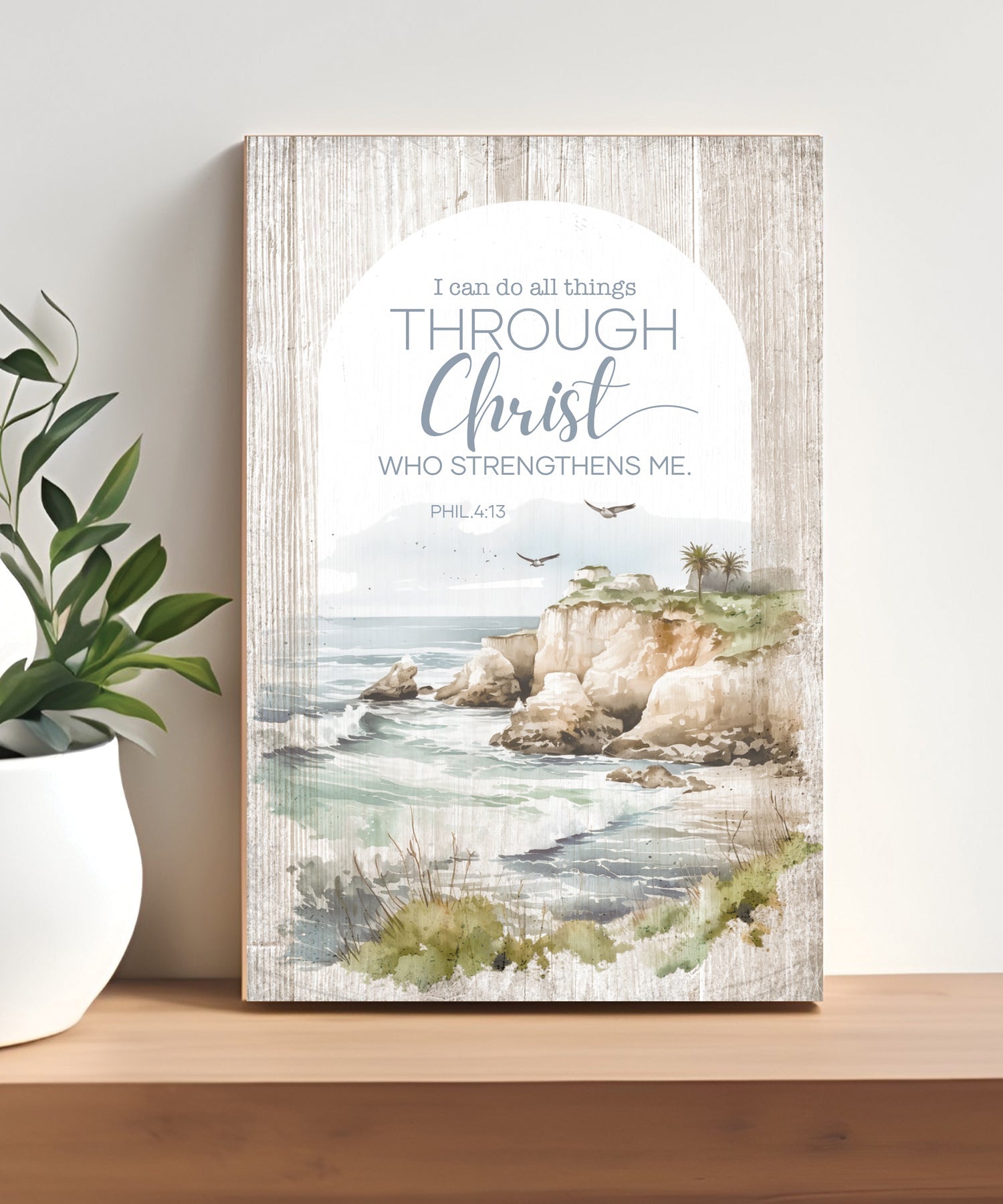 I Can Do All Things 4x6 MDF Plaque with Inspirational Message in Farmhouse-Style Hues and Natural Wood Edge