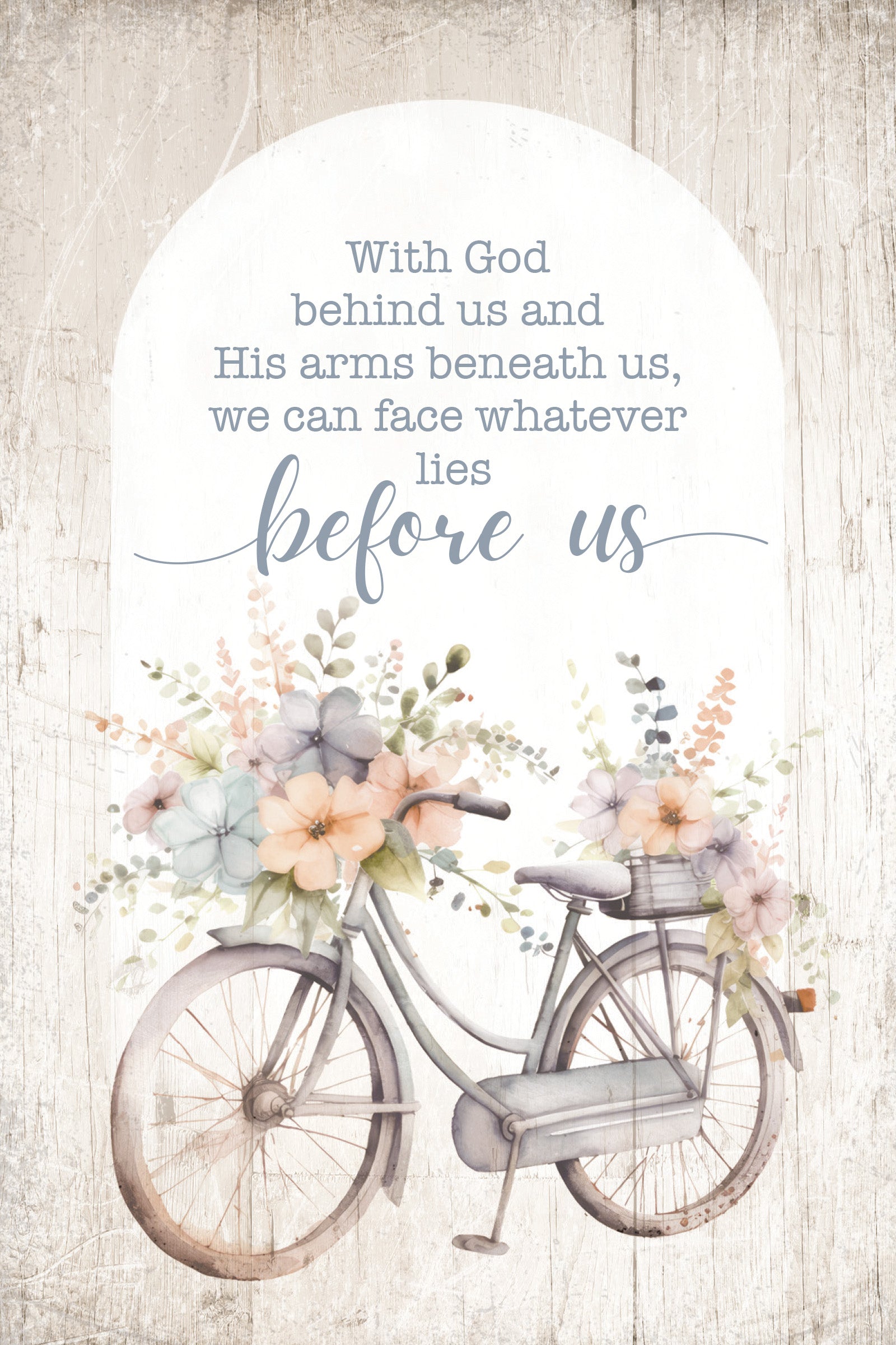 With God behind Us 4x6 MDF Plaque with Inspirational Message in Farmhouse-Style Hues and Natural Wood Edge