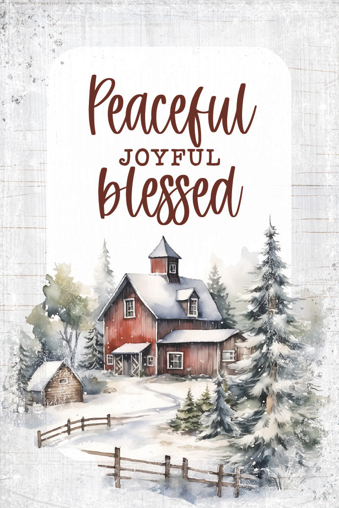 Peaceful Joyful Blessed 4x6 MDF Christmas Plaque, designed in rustic modern style, perfect for holiday decor or gift.