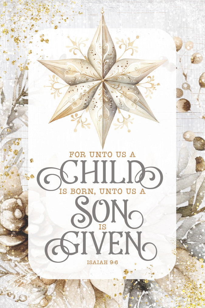 For Unto Us a Child 4x6 MDF Christmas Plaque, designed in rustic modern style, perfect for holiday decor or gift.