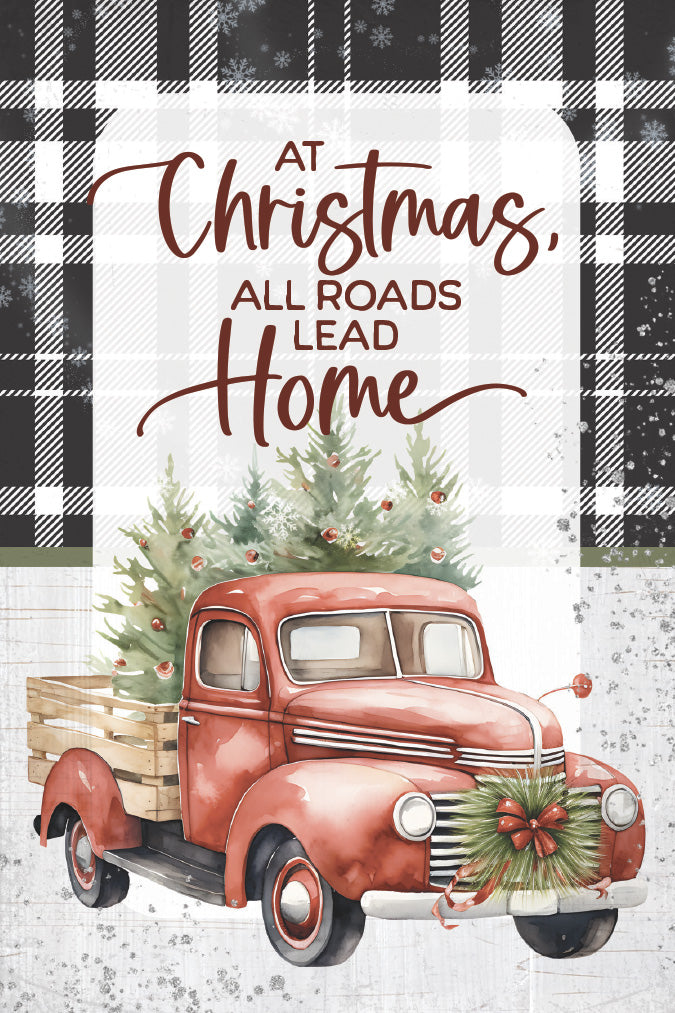 At Christmas All Roads 4x6 MDF Plaque, designed in rustic modern style, perfect for holiday decor or gift.