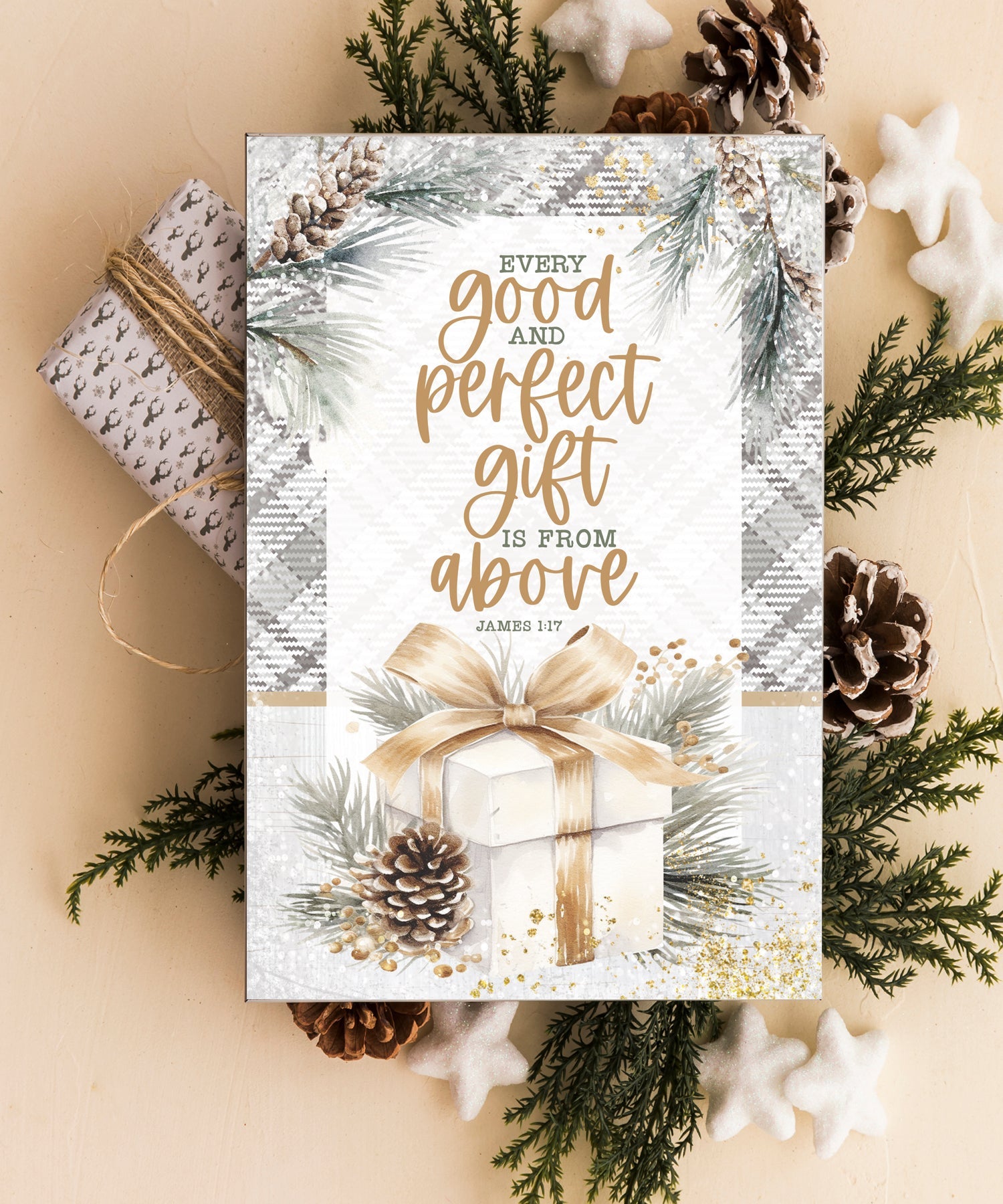 Every Good 4x6 MDF Christmas plaque with James 1:17 scripture and farmhouse-style design
