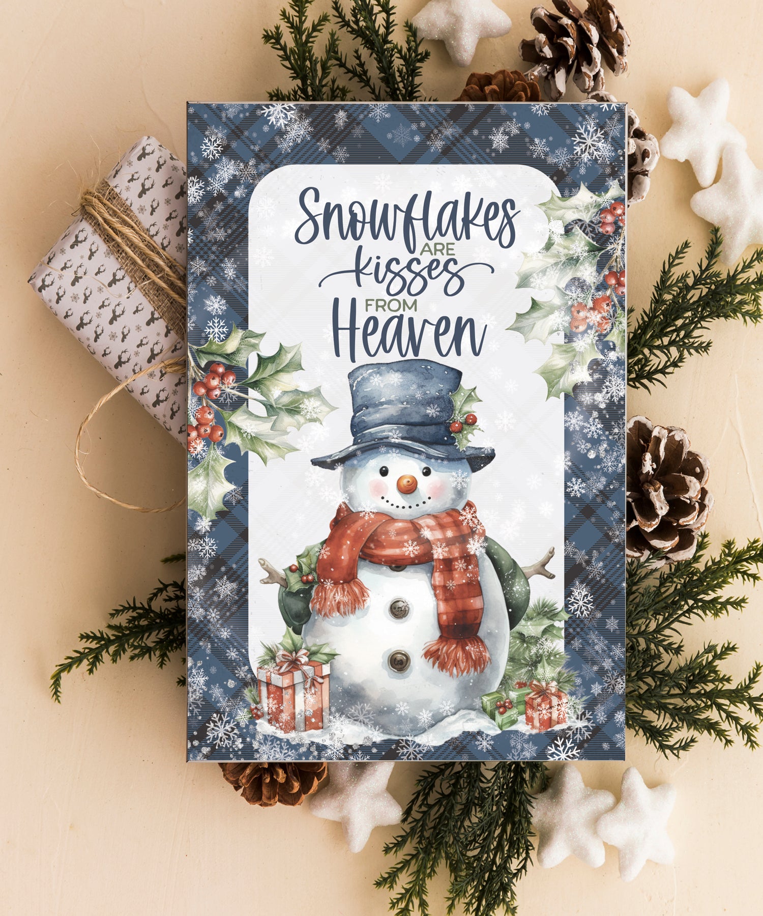 Snowflakes 4x6 MDF Christmas plaque with winter message and farmhouse-style design