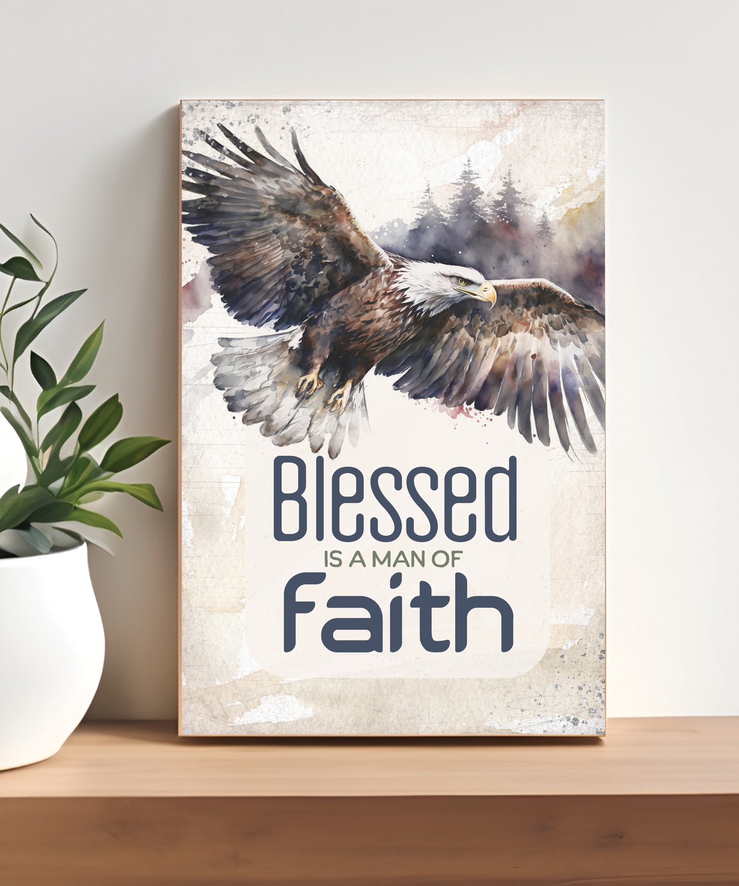 Blessed Is a Man 4x6 MDF plaque with inspirational faith message in earthy northwoods woodsy tones