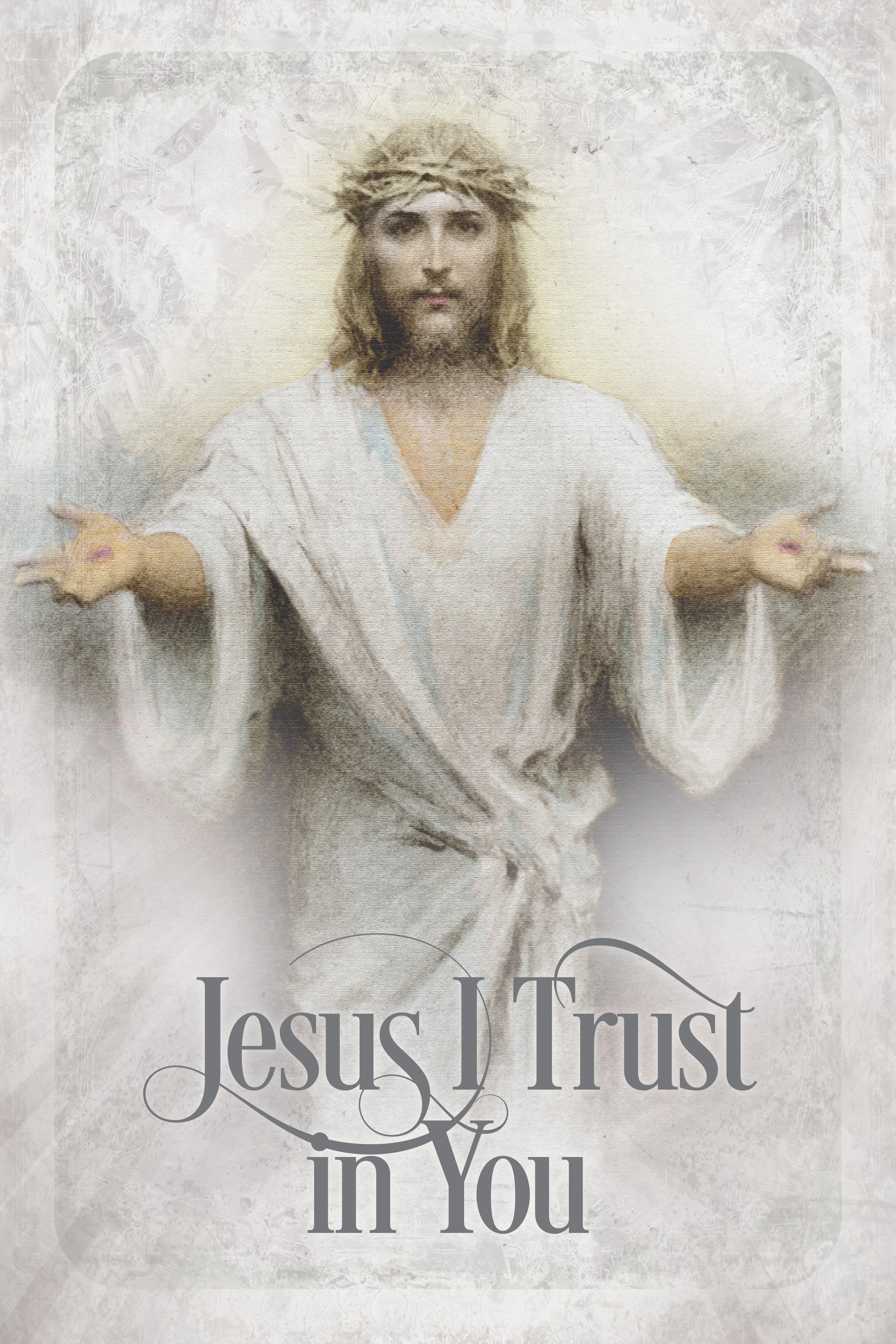Jesus I Trust in You 6x9 MDF Plaque has natural edges, muted tones, and inspirational imagery reflecting our faith in God. The plaque features full-color printing and a metal hanger and easel back.