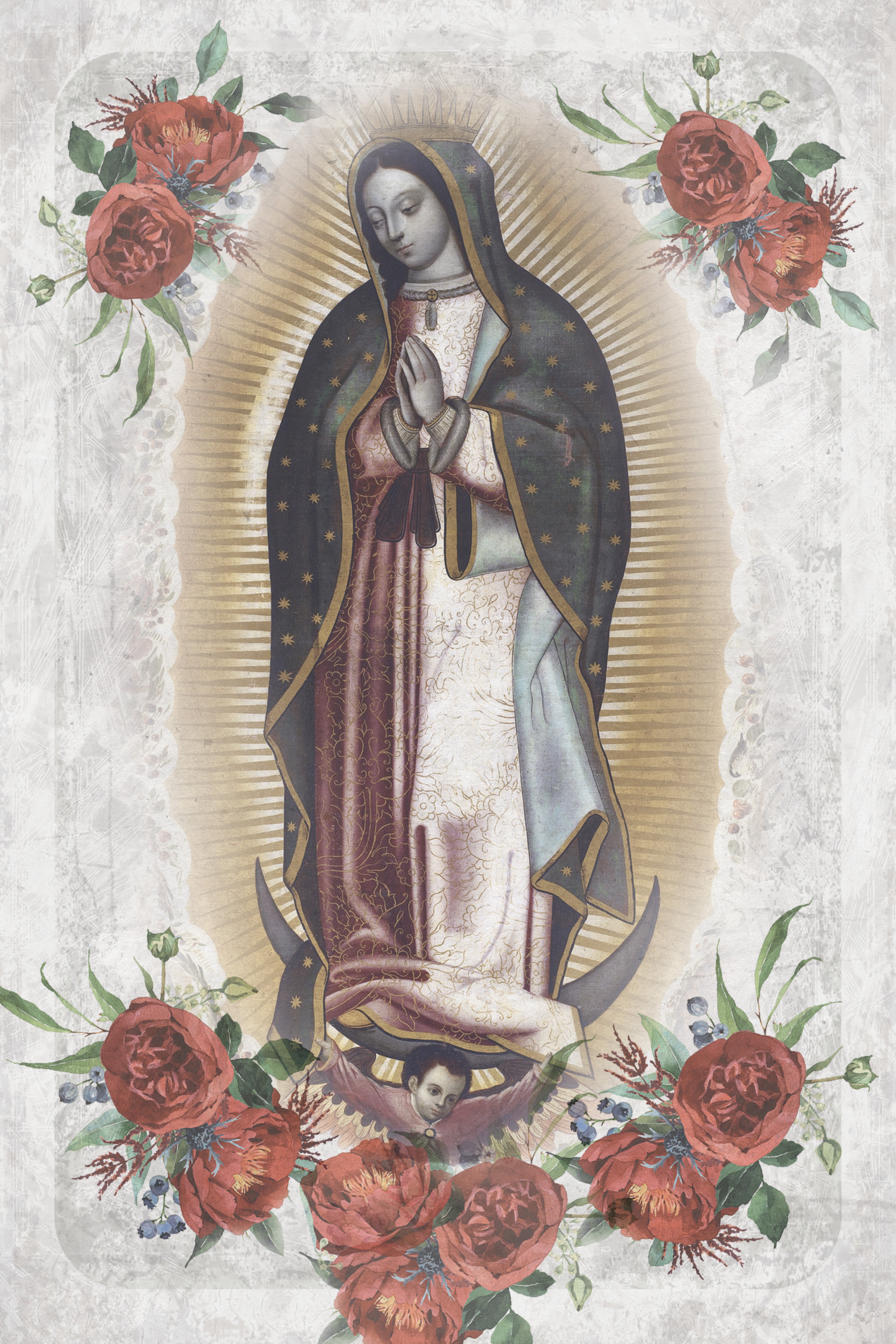 The Virgin of Guadalupe 6x9 MDF Plaque has natural edges, muted tones, and inspirational imagery reflecting our faith in God. The plaque features full-color printing and a metal hanger and easel back.