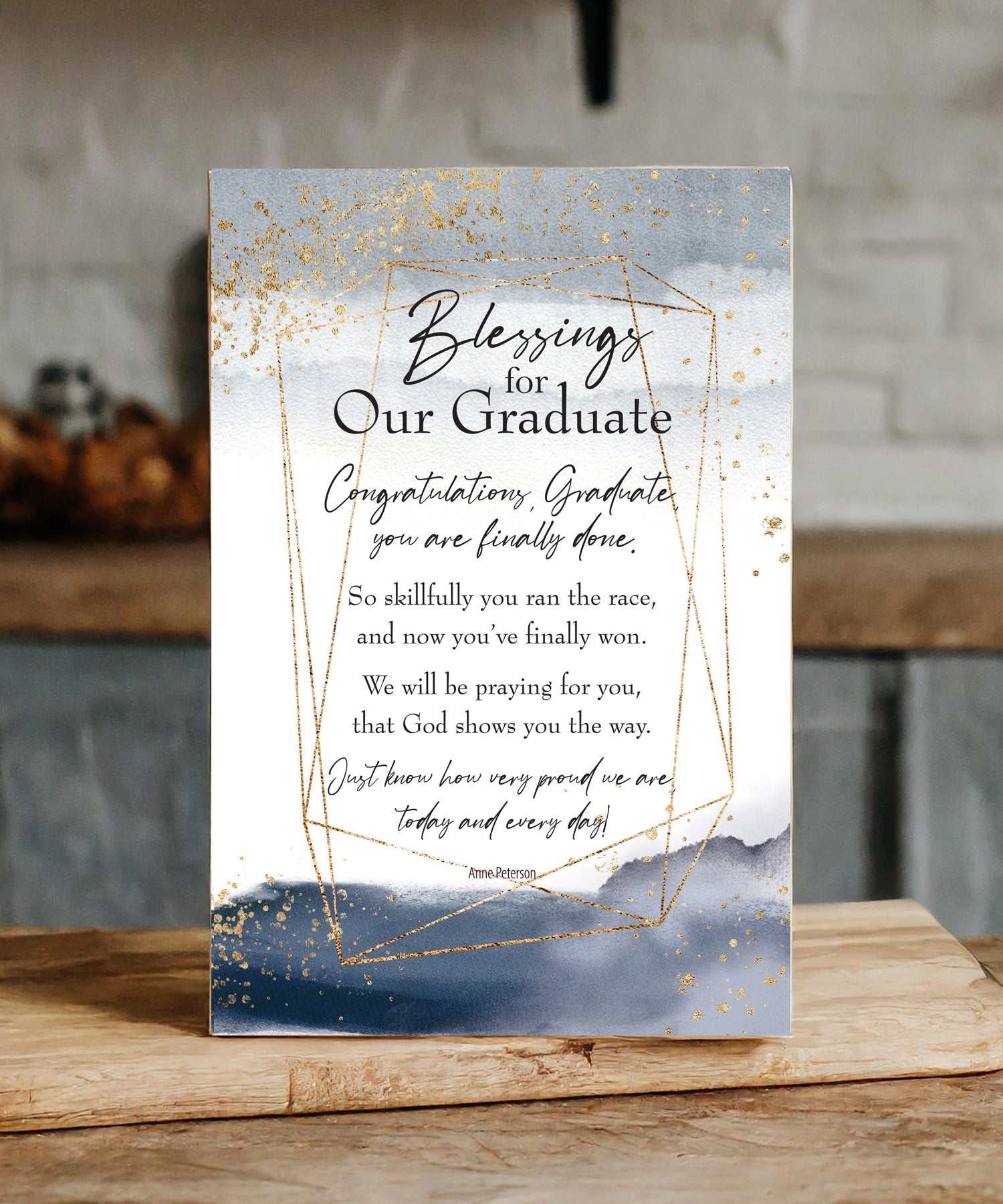 Blessings for Our Graduate 6x9 MDF plaque with watercolor artwork, black vinyl edge, and inspirational graduation message