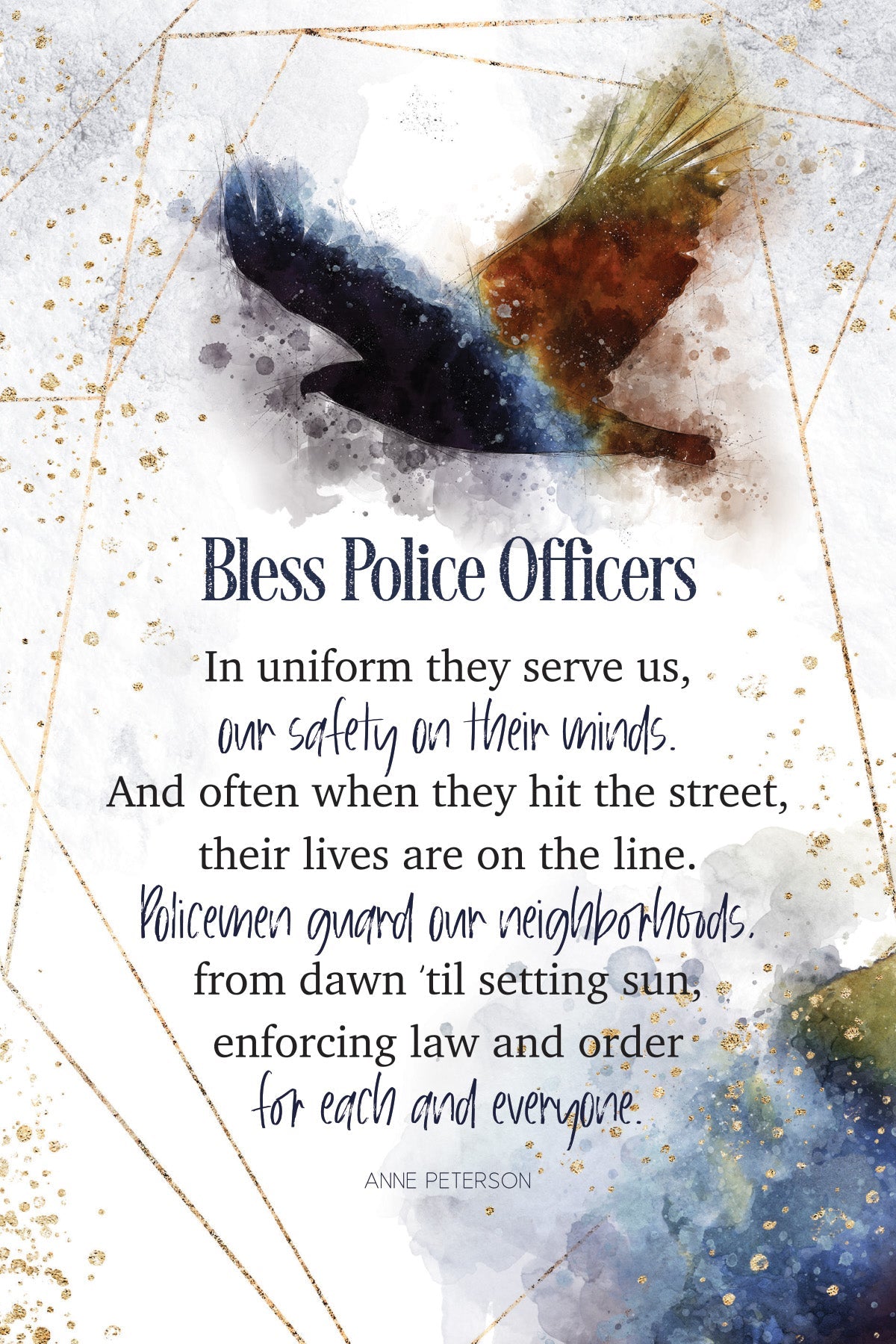 Bless Police Officers 6x9 MDF Plaque with neutral tones, watercolor design, and inspirational verse