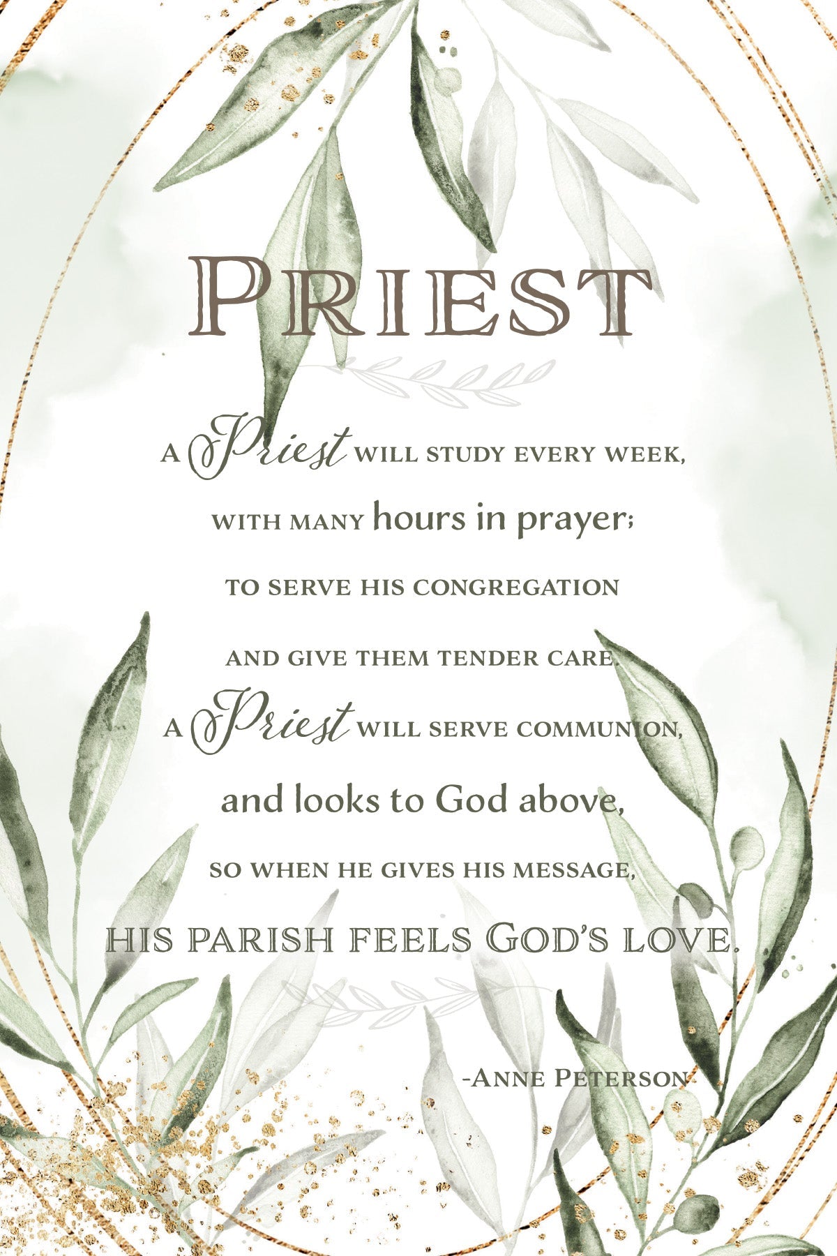 Priest 6x9 MDF Plaque with neutral tones, watercolor design, and inspirational verse