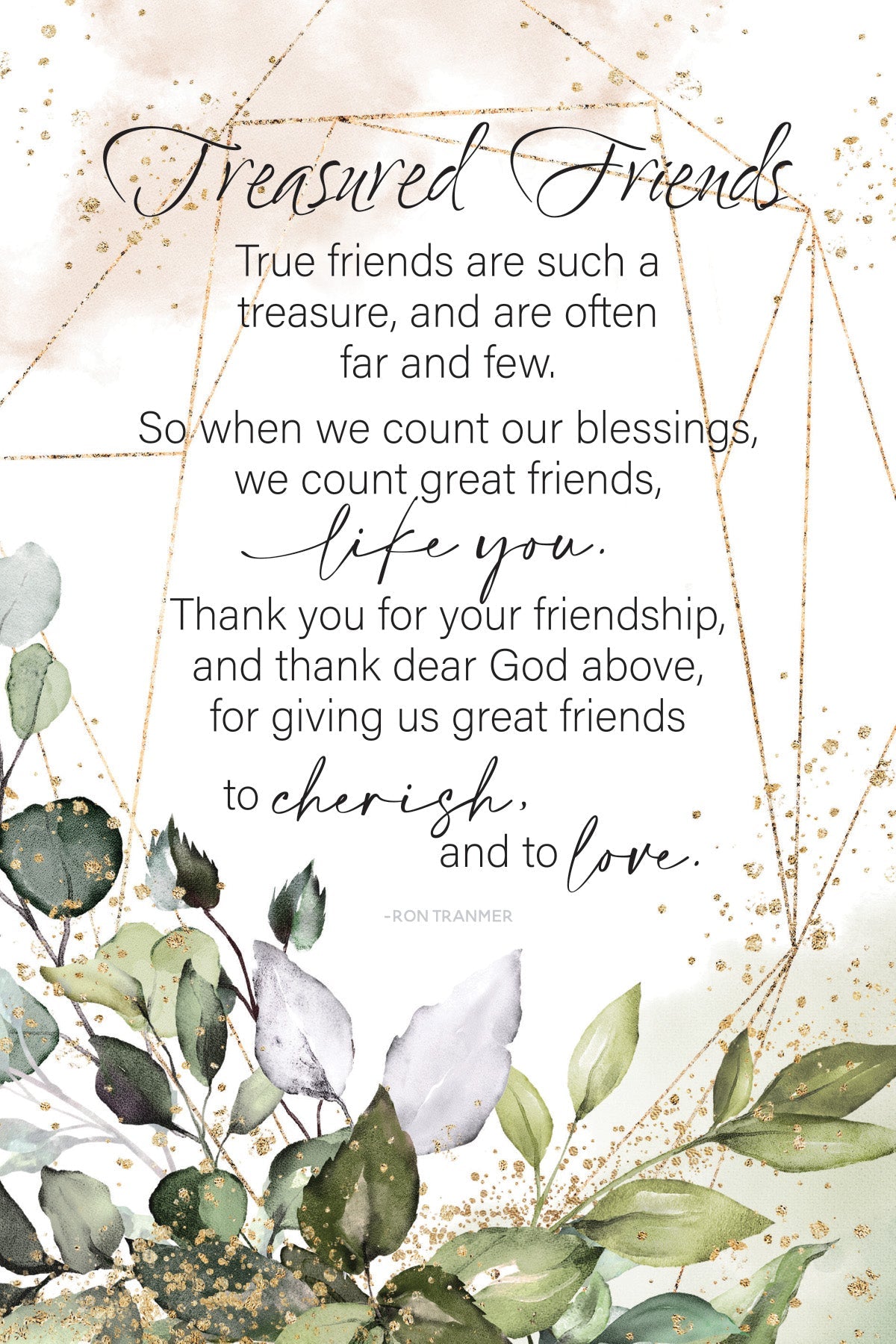 Treasured Friends 6x9 MDF Plaque with neutral tones, watercolor design, and inspirational verse