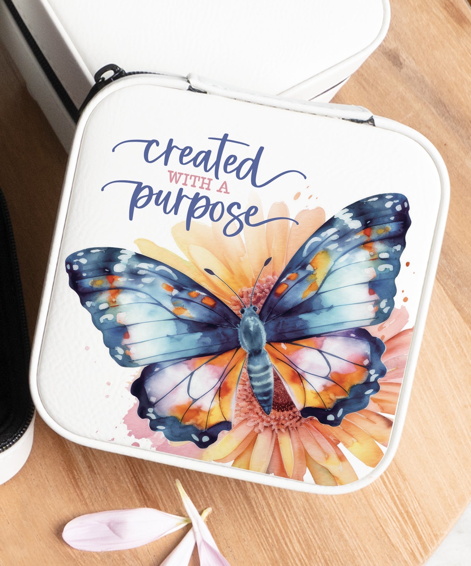 Created With a Purpose travel jewelry case with inspirational message and zipper closure