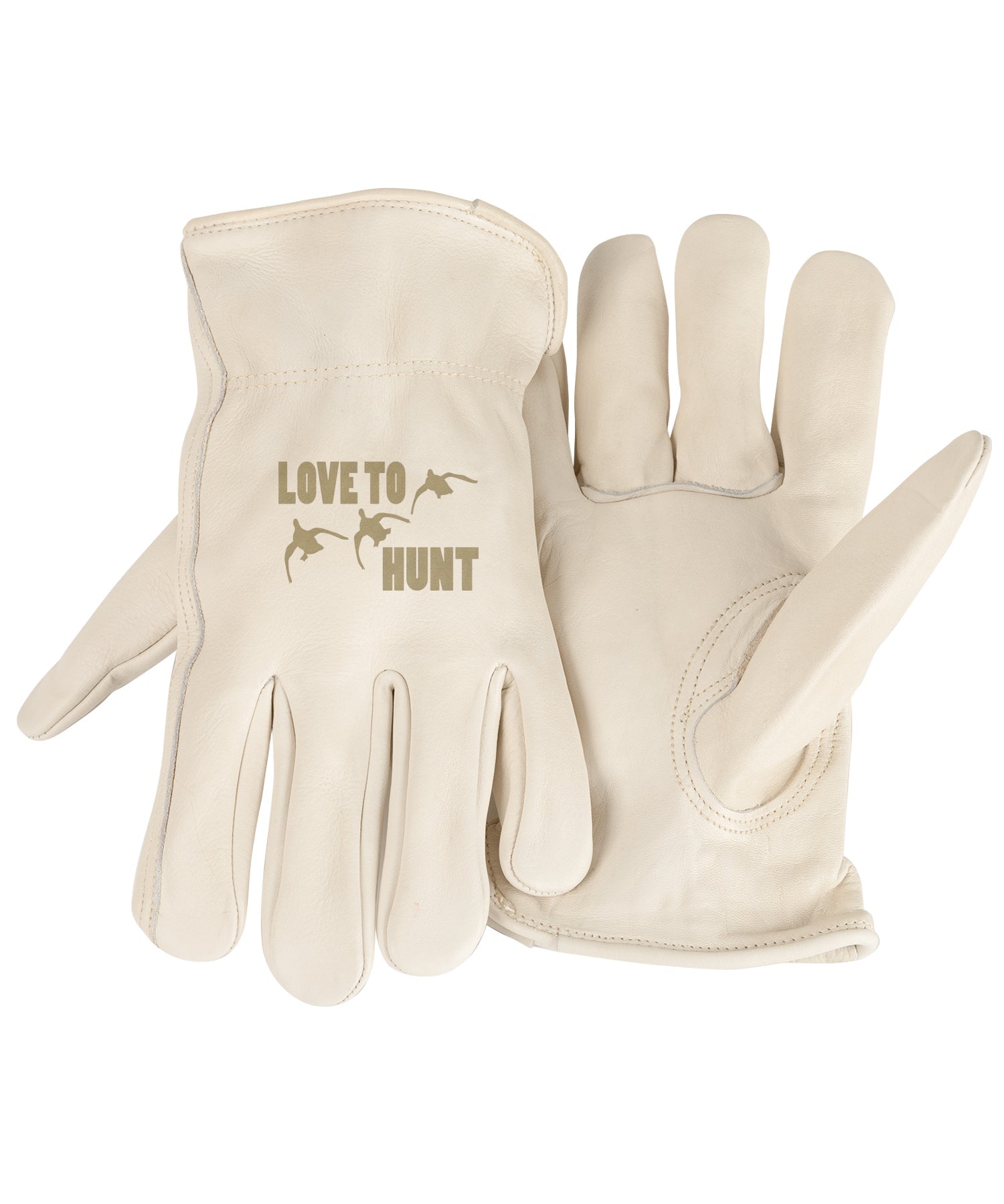 Adult Leather Trailblazer Gloves – Love to Hunt – Ivory Deerskin, Unlined & Breathable, Water-Resistant with Inspirational Message